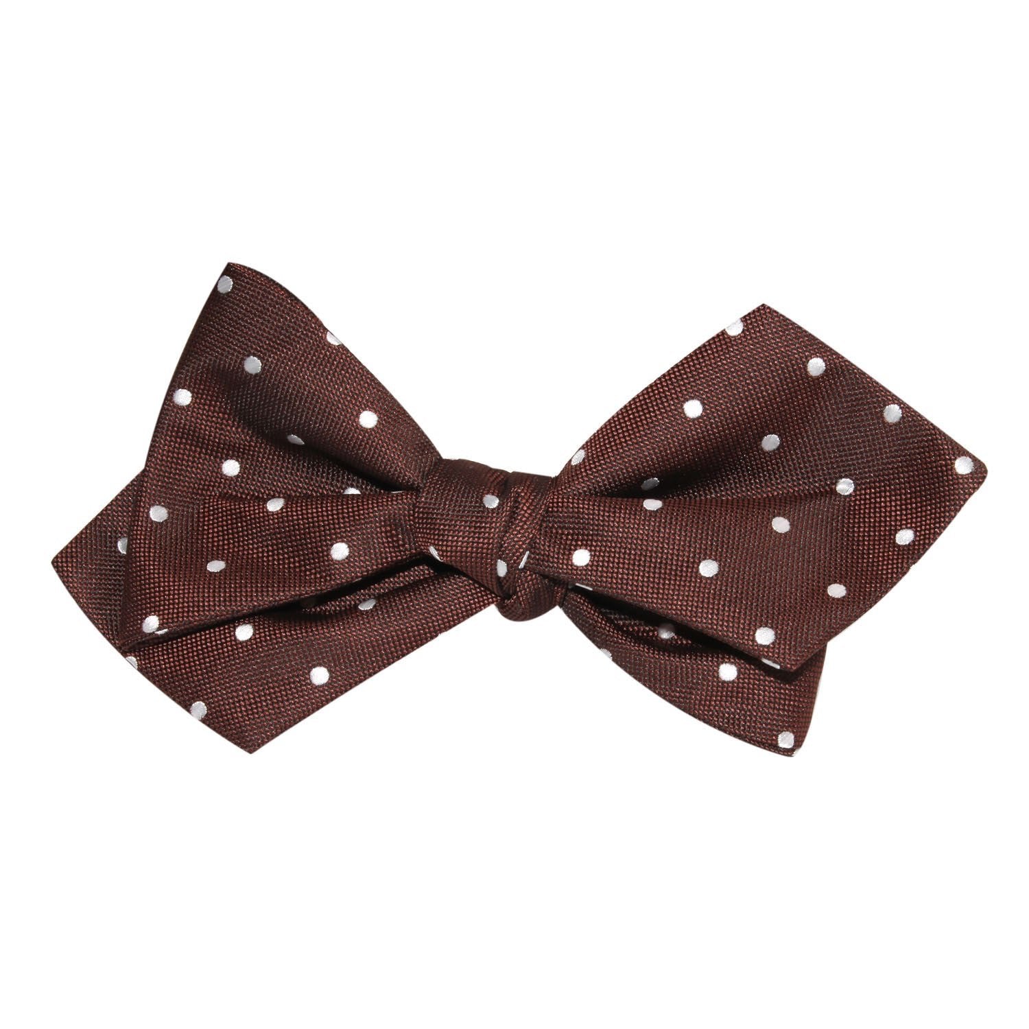 Brown with White Polka Dots Self Tie Diamond Tip Bow Tie