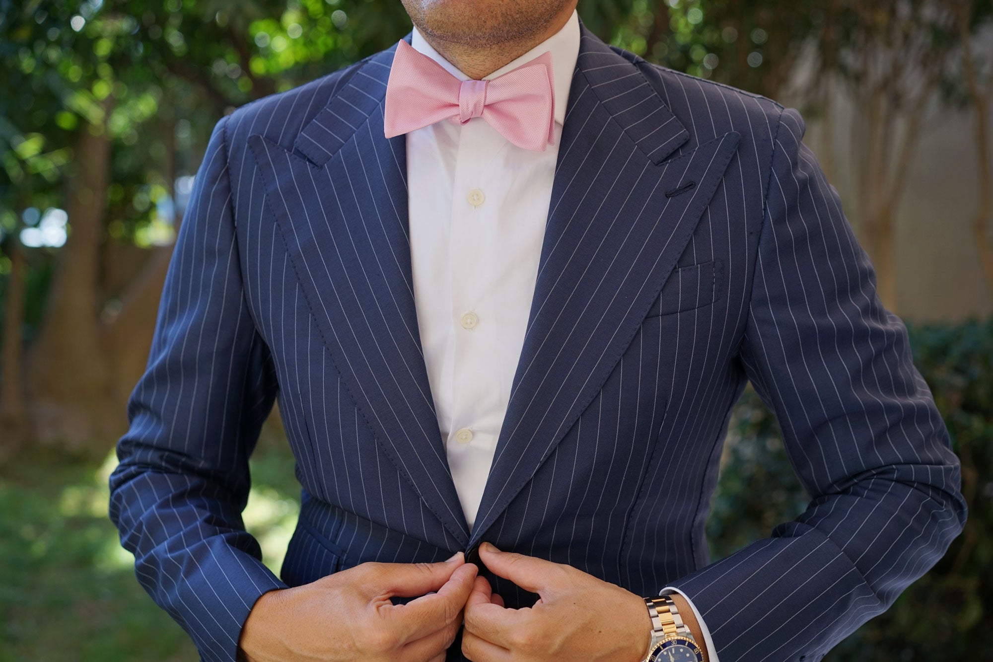 Tickled Pink Weave Self Bow Tie