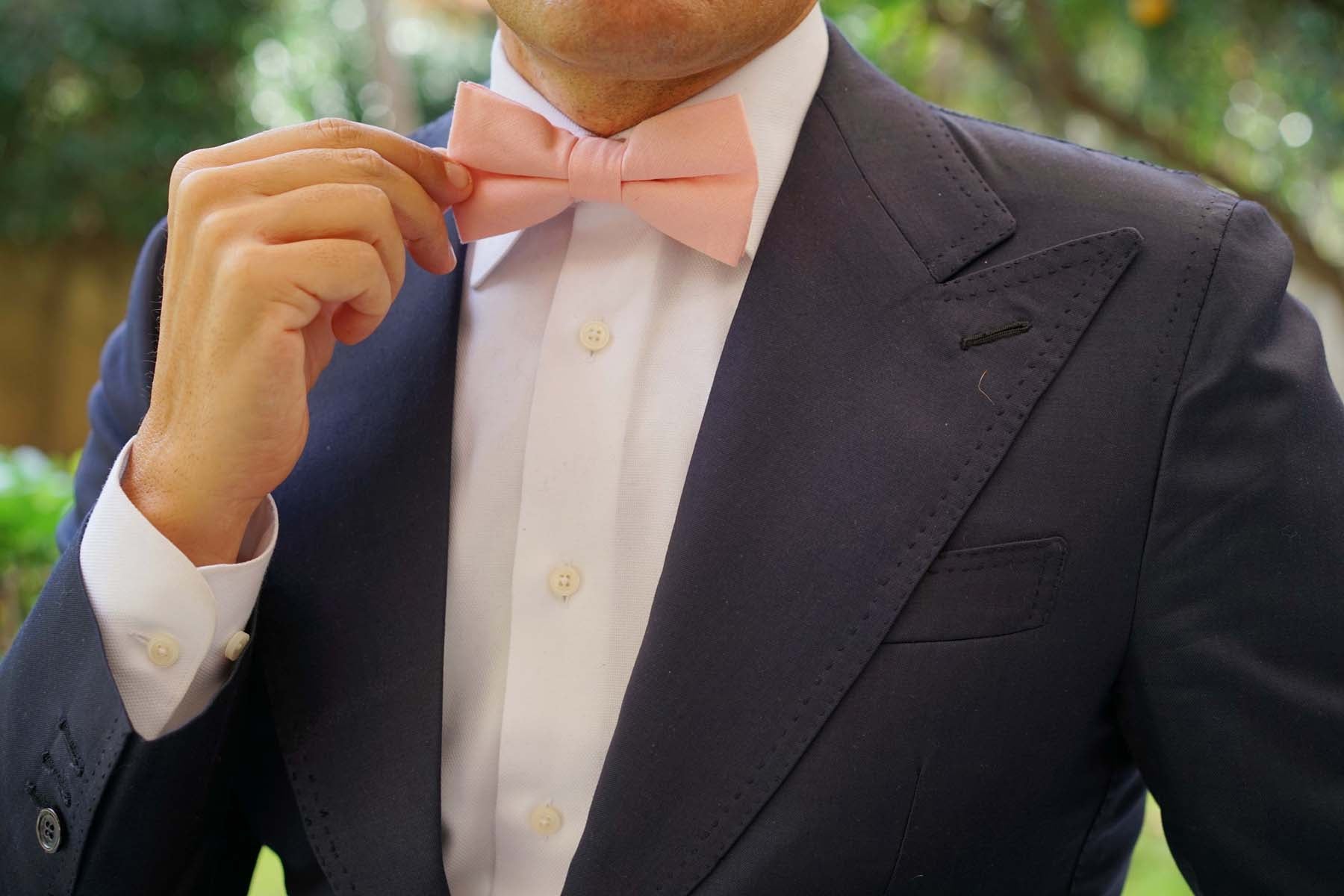 Dusty Peach Slub Linen Bow Tie