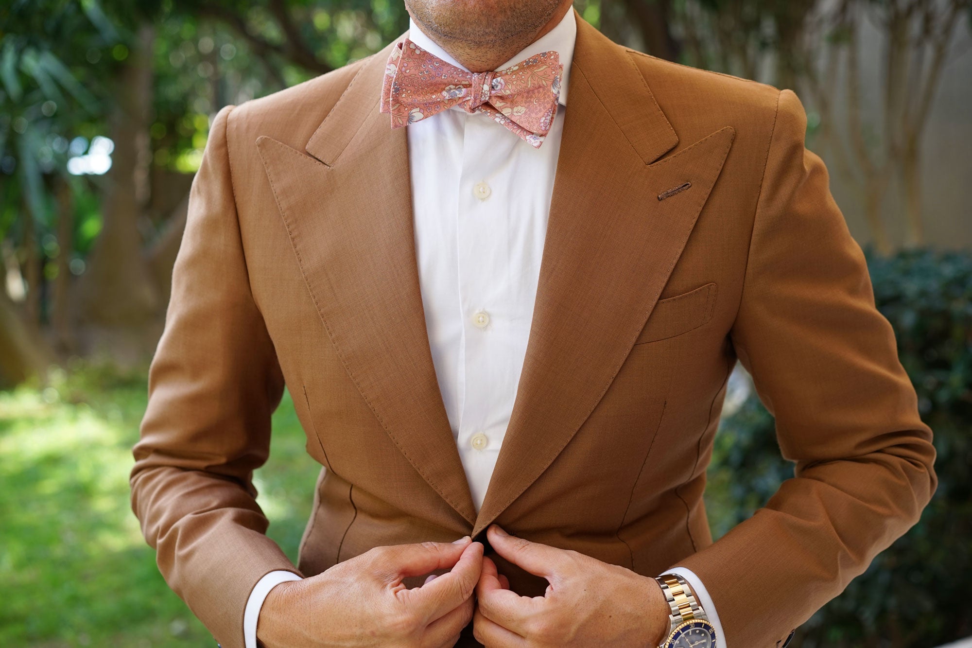 Sunset Pink Floral Self Bow Tie