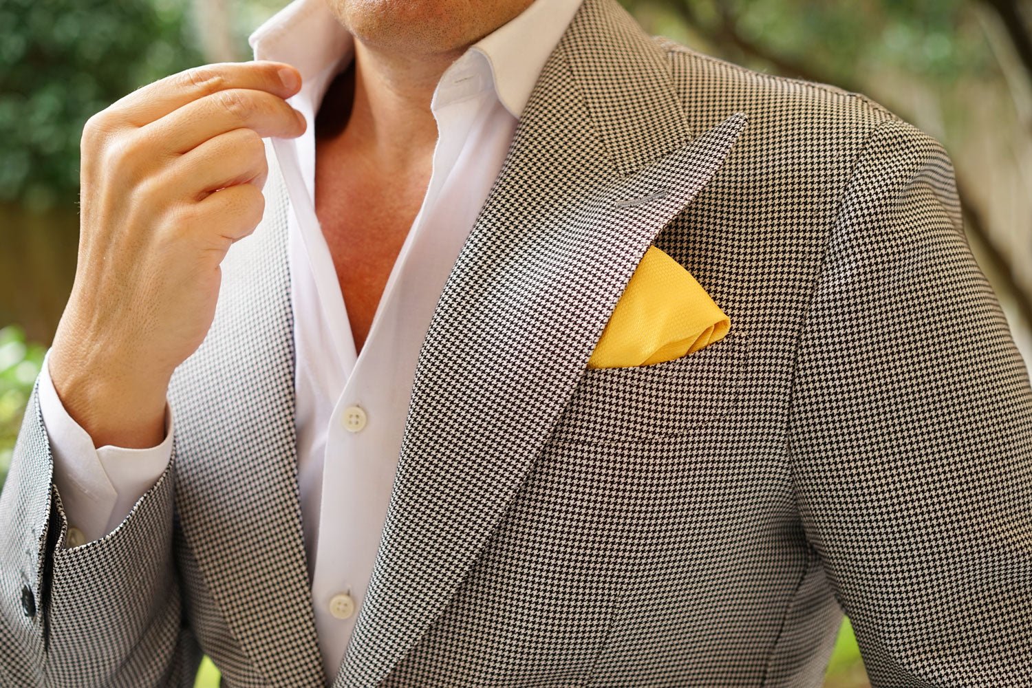 Sunflower Yellow Basket Weave Pocket Square