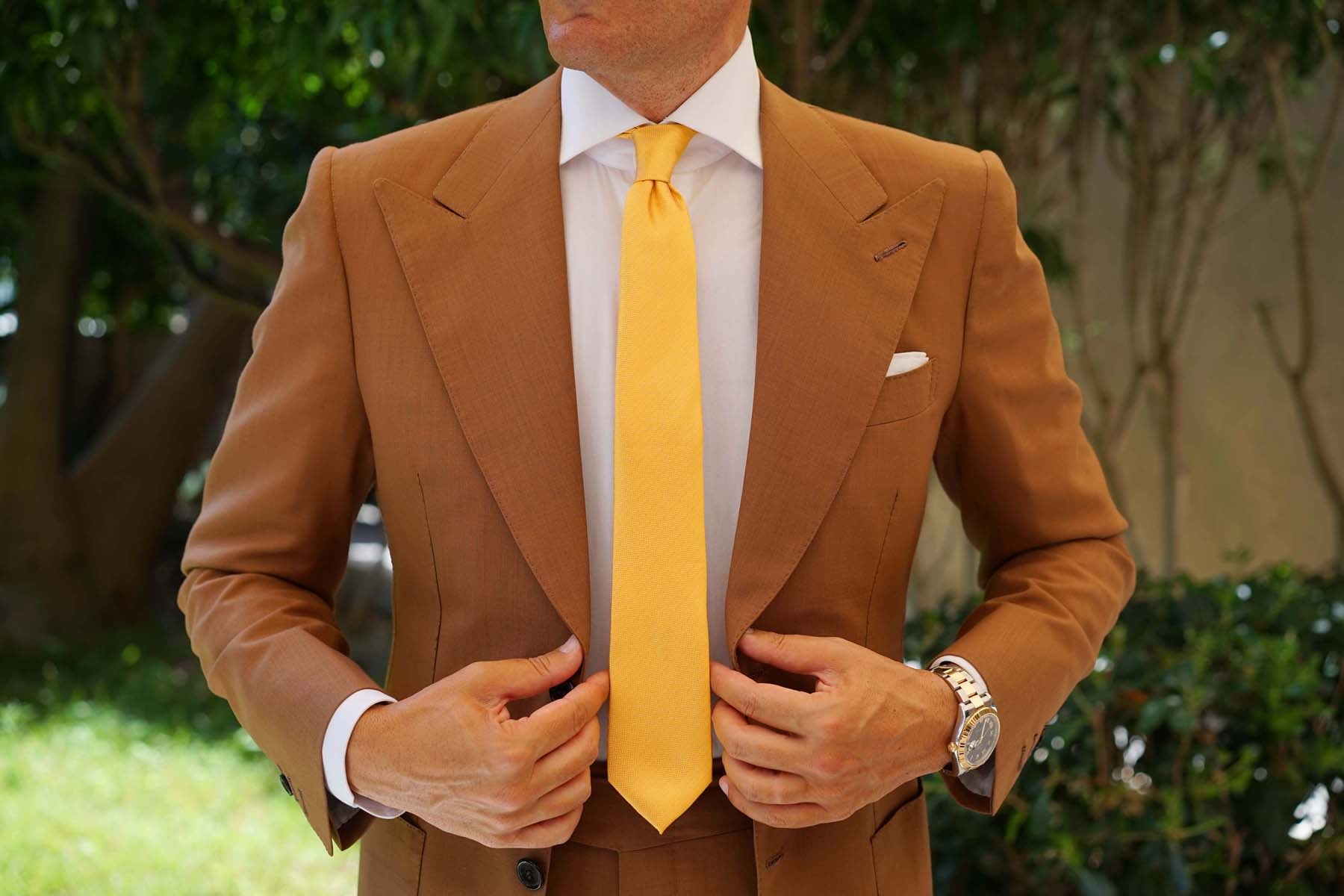 Butterscotch Yellow Herringbone Chevron Skinny Tie