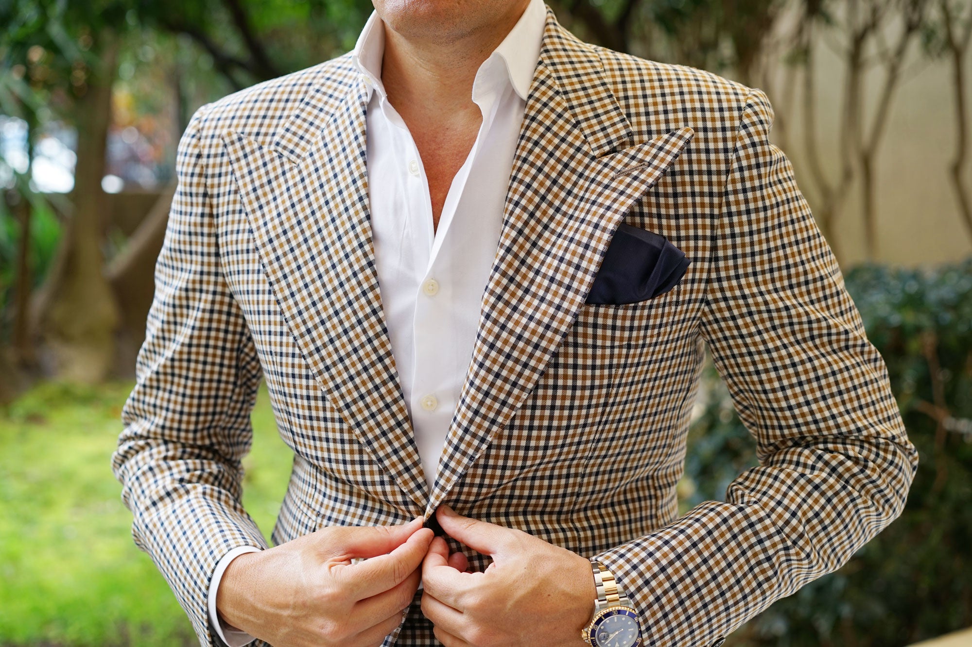 Venice Navy Blue Striped Pocket Square