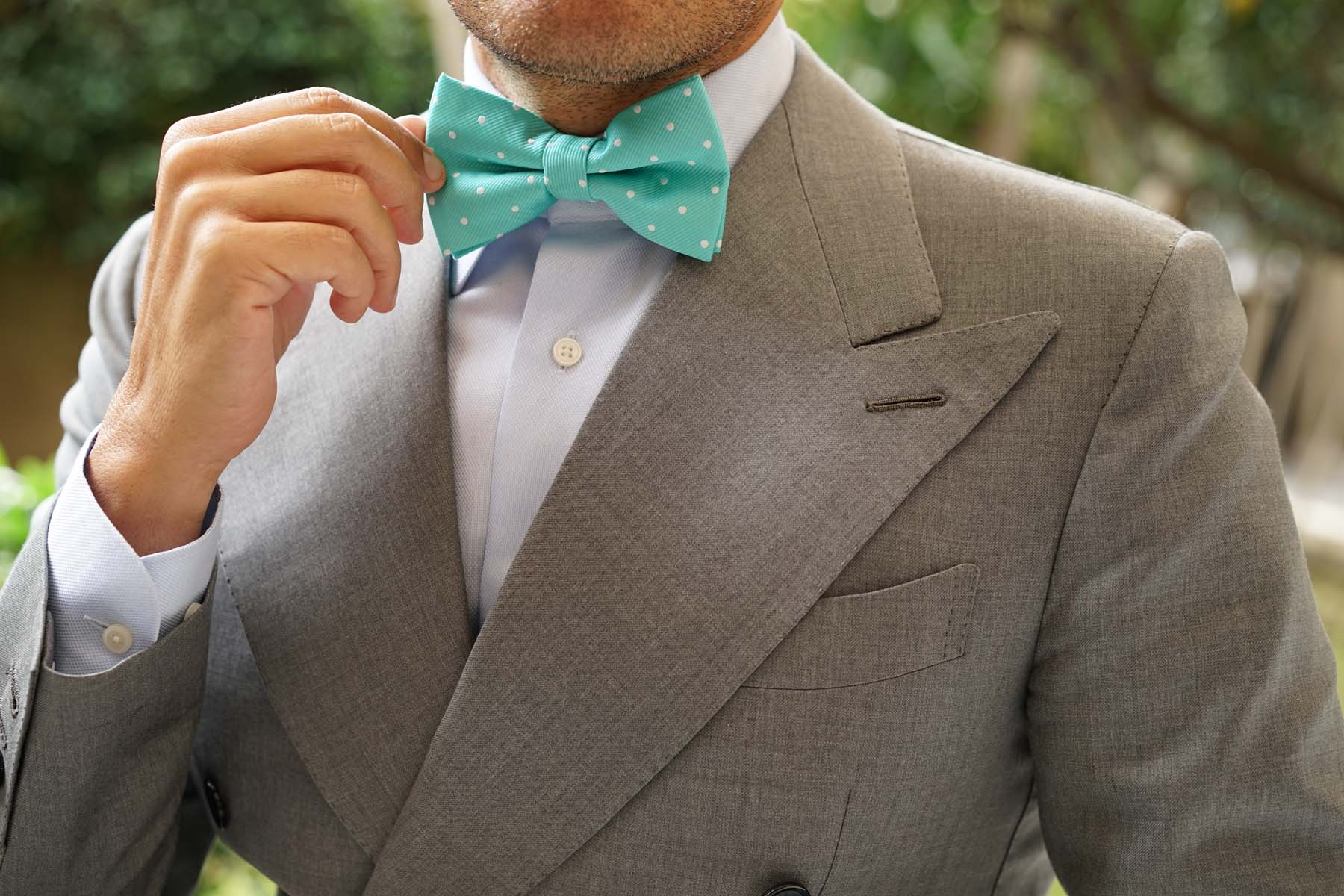 Seafoam Green with White Polka Dots Bow Tie