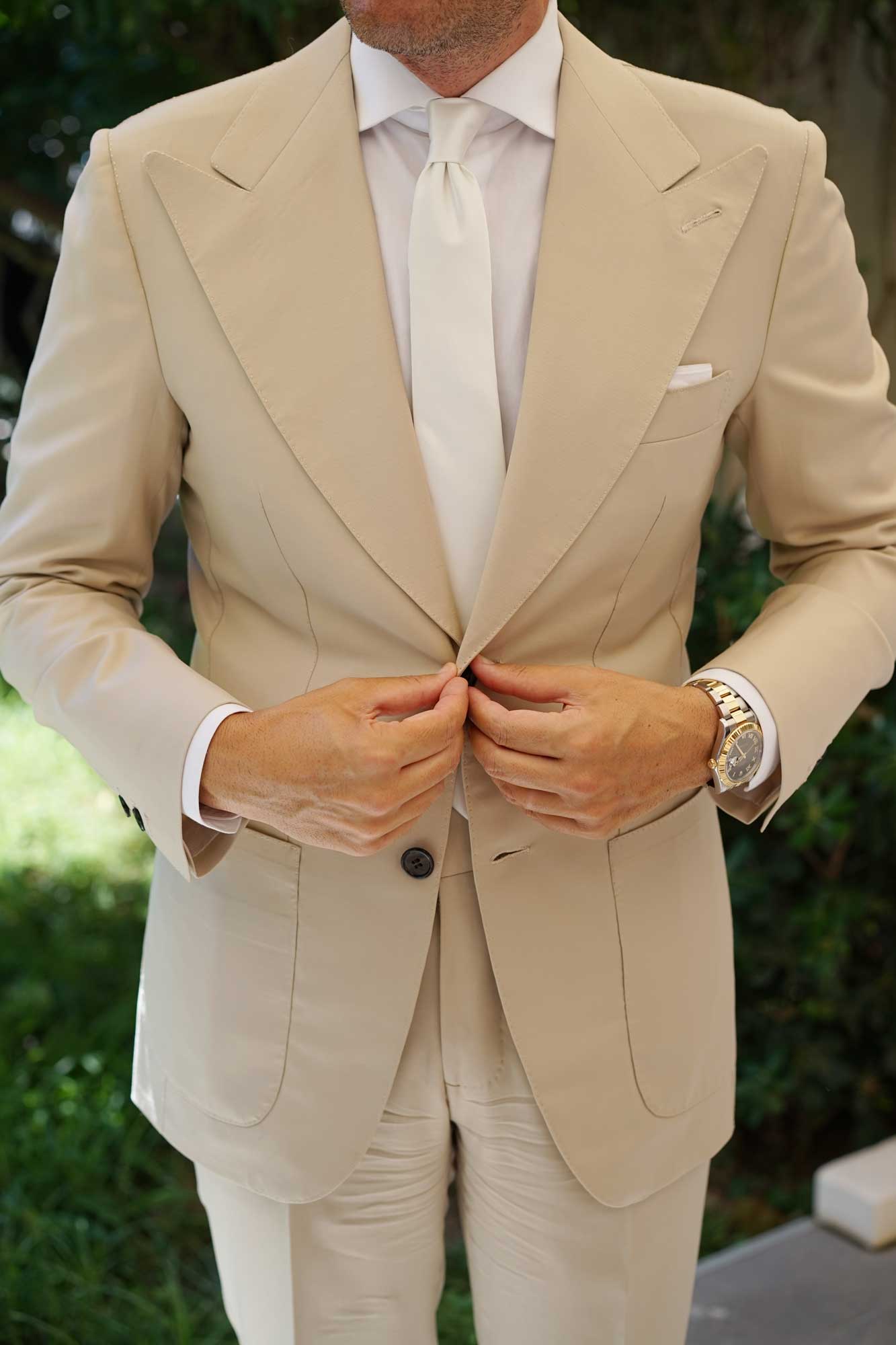 Ivory Crisp Satin Skinny Tie