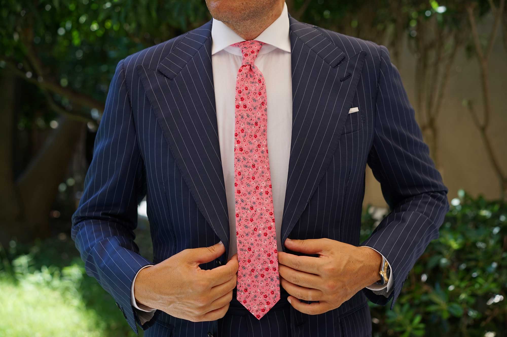 Flamenco Pink Floral Skinny Tie