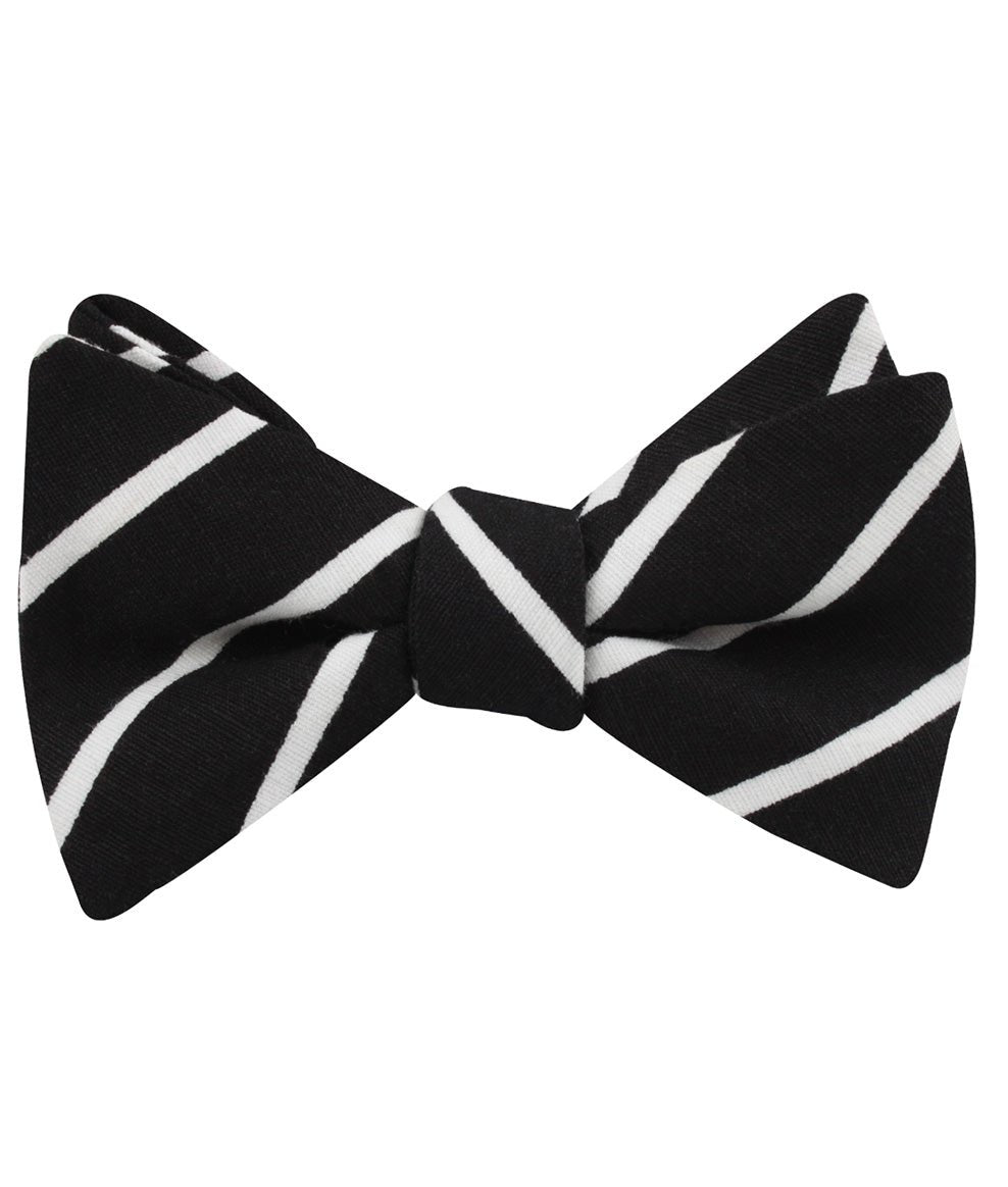 Onyx Black Pencil Striped Linen Self Bow Tie