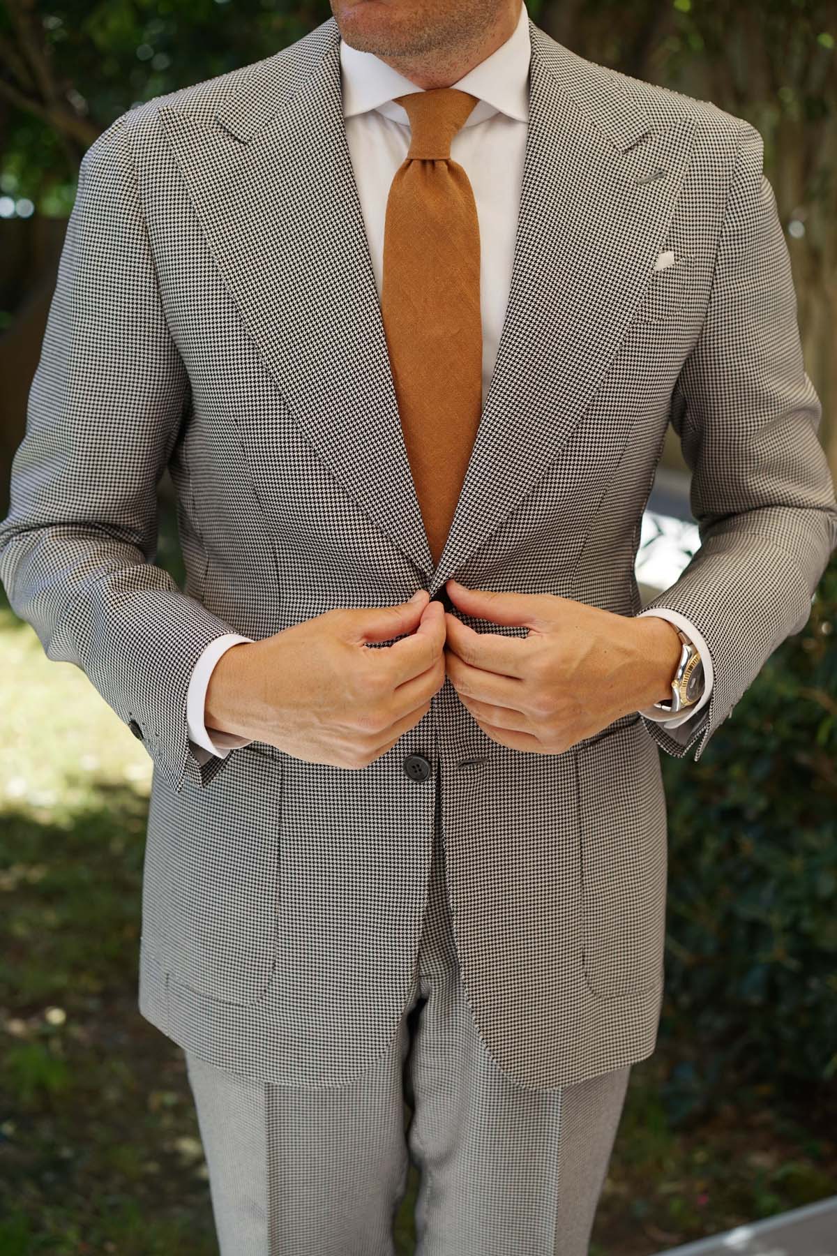 Dark Mustard Brown Linen Necktie