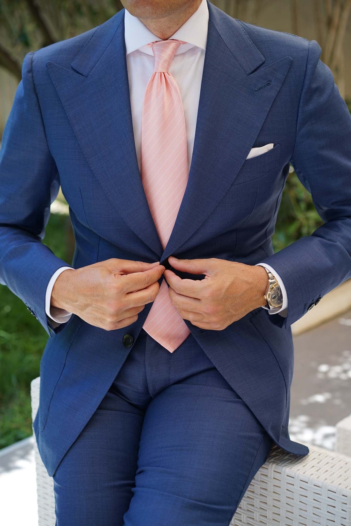 Blush Pink Herringbone Pinstripe Necktie