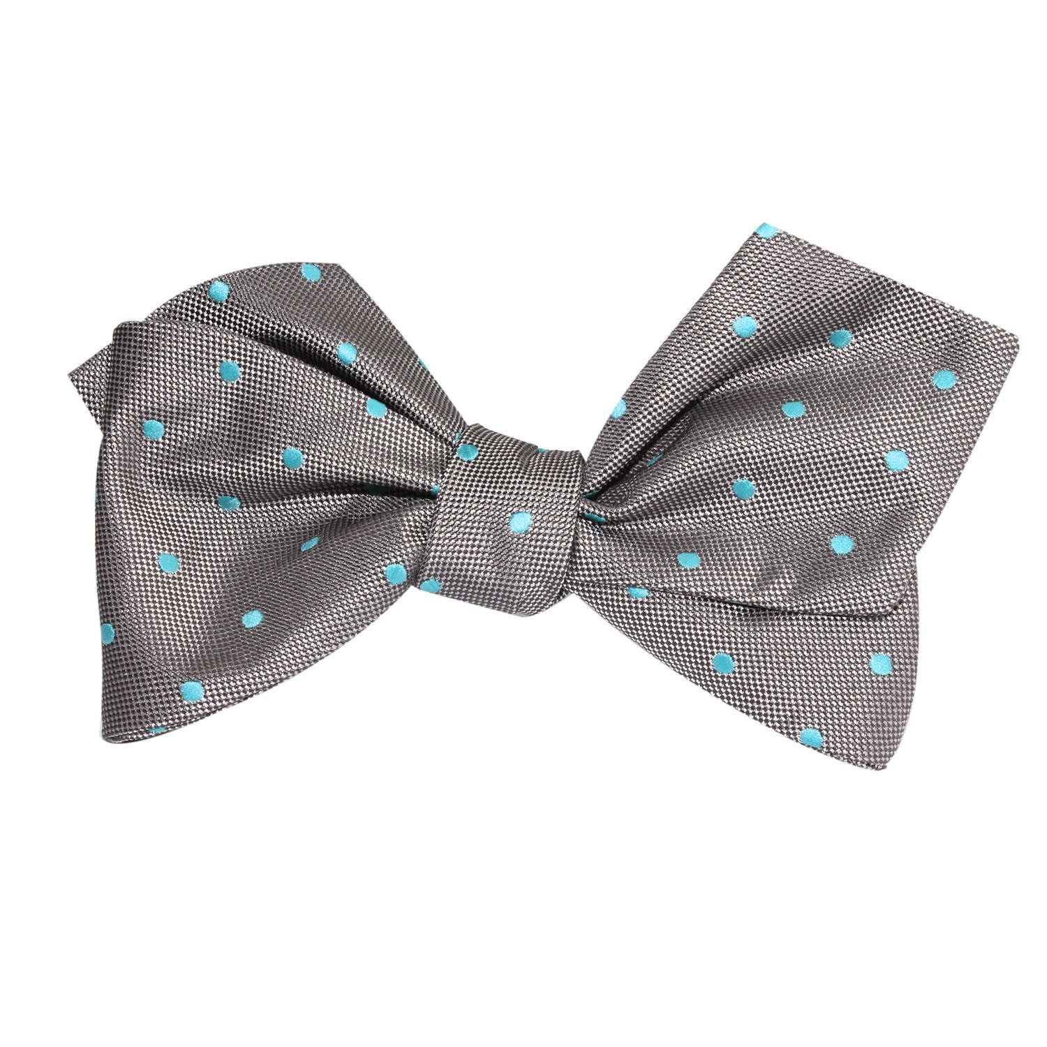 Grey with Mint Blue Polka Dots Self Tie Diamond Tip Bow Tie