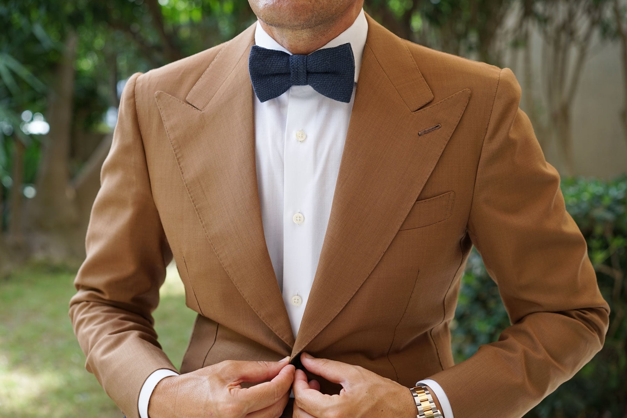 Marine Navy Blue Linen Bow Tie