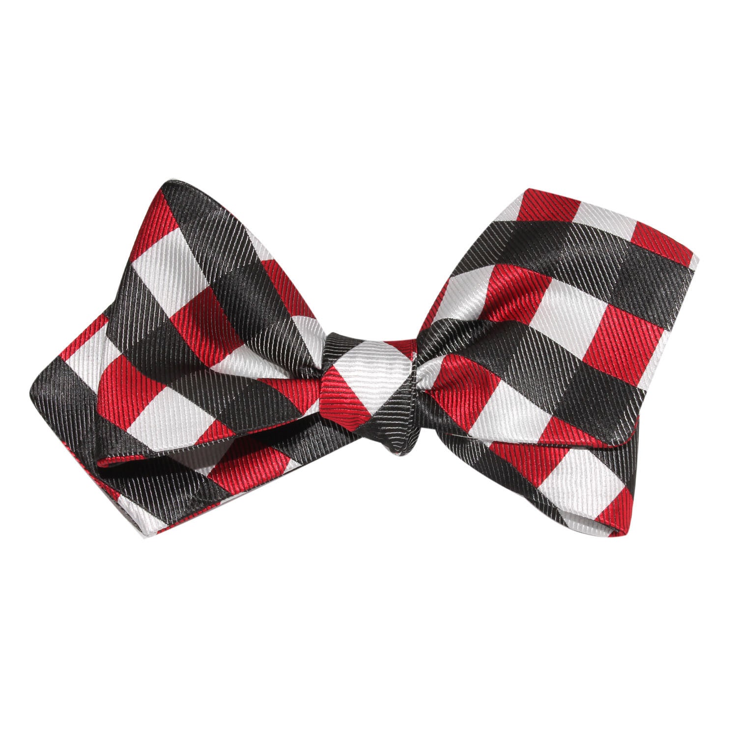 White Black Maroon Checkered Self Tie Diamond Tip Bow Tie