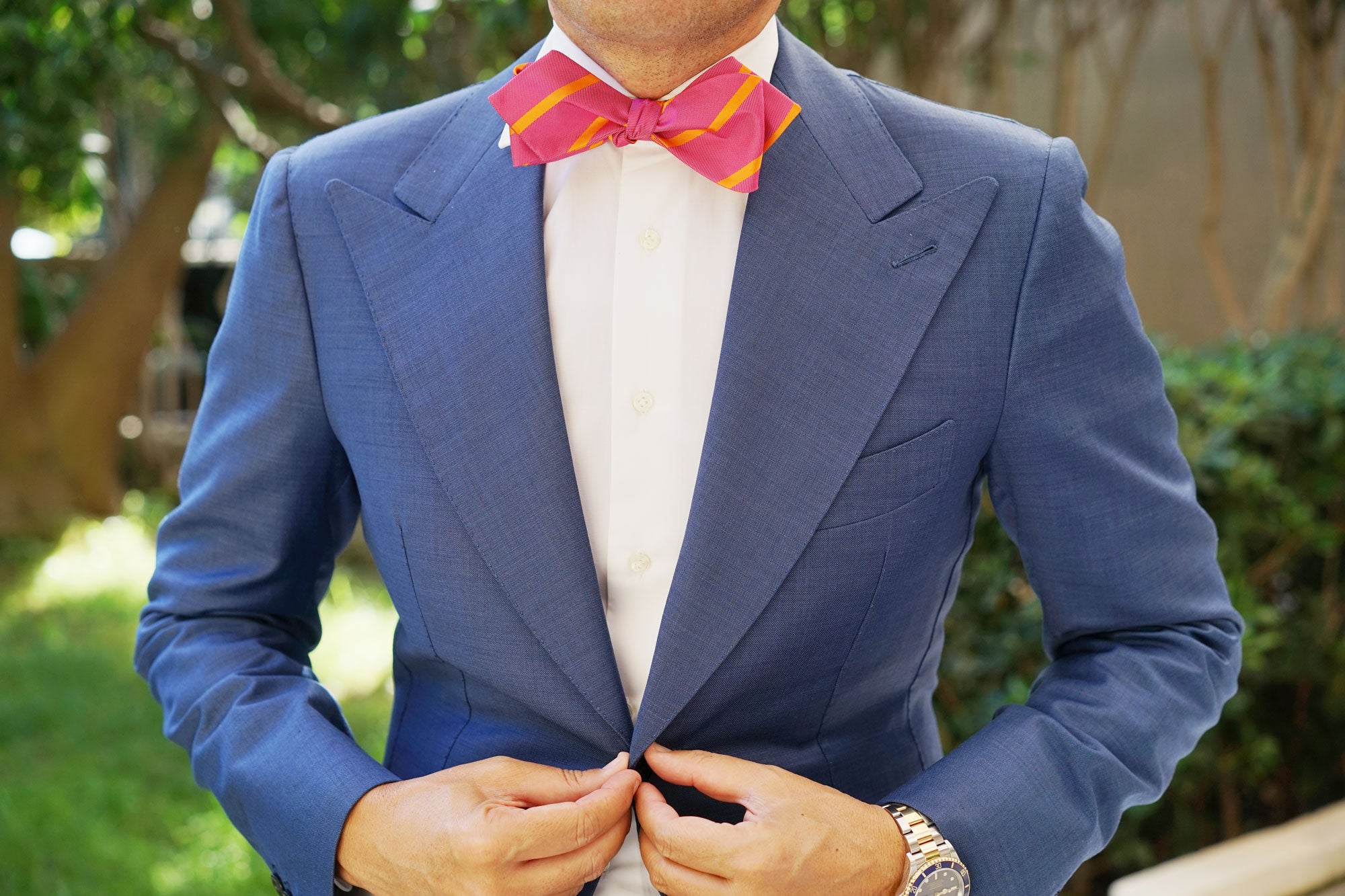 Hot Pink with Orange Diagonal Self Tie Diamond Tip Bow Tie