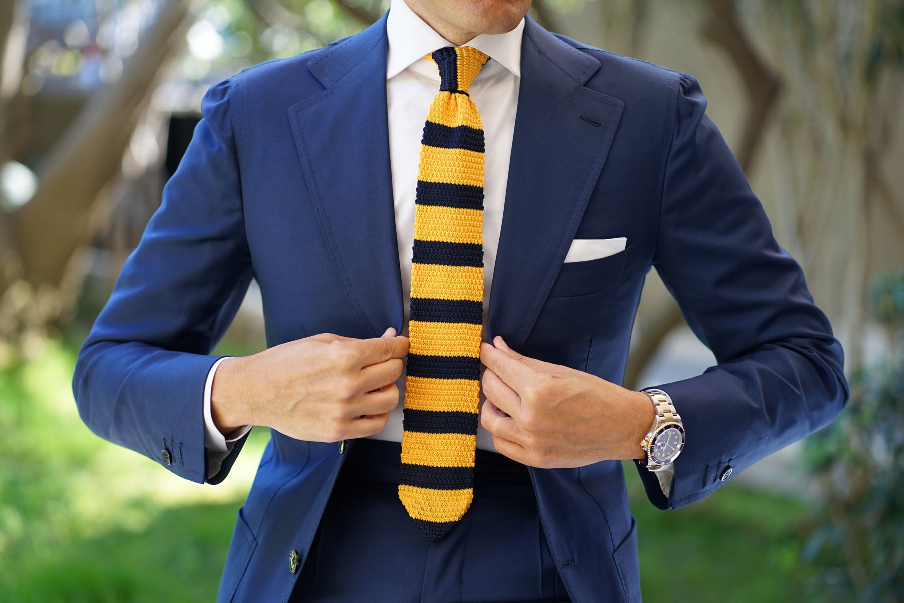 Pineapple Yellow Striped Knitted Tie