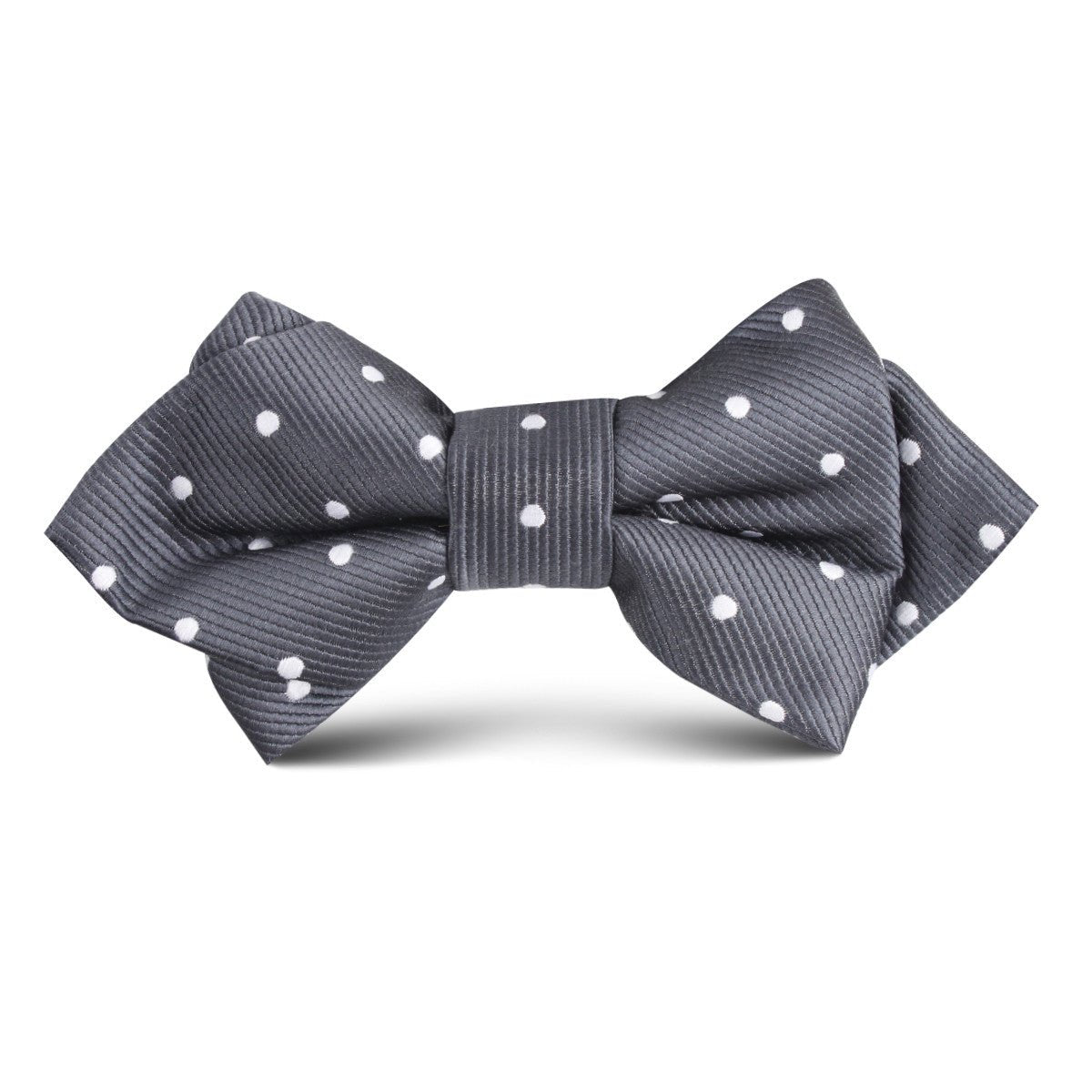 Charcoal Grey with White Polka Dots Kids Diamond Bow Tie