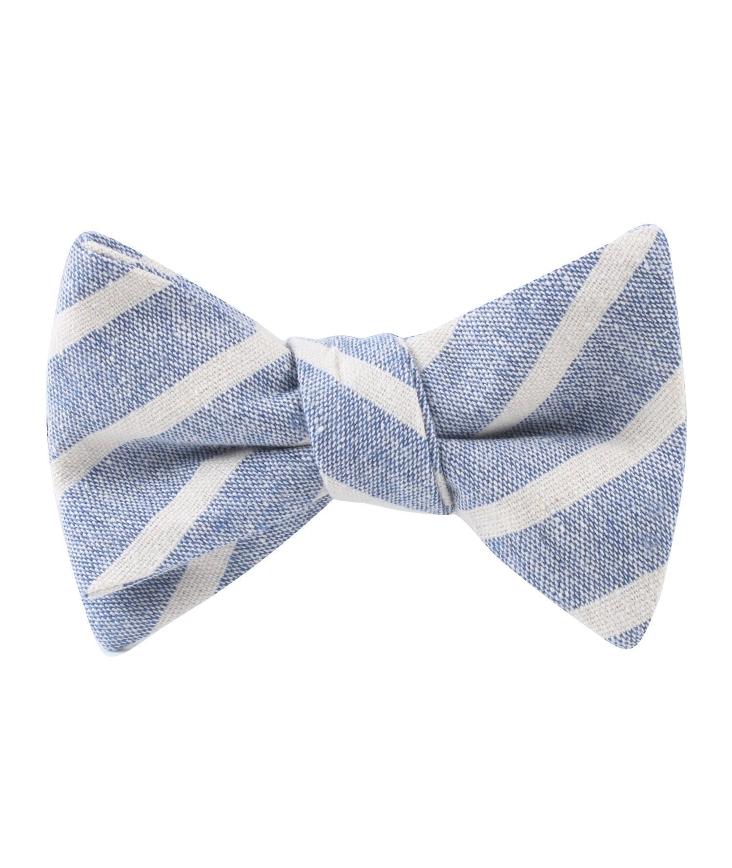 Blue Bodrum Linen Chalk Stripe Self Bow Tie