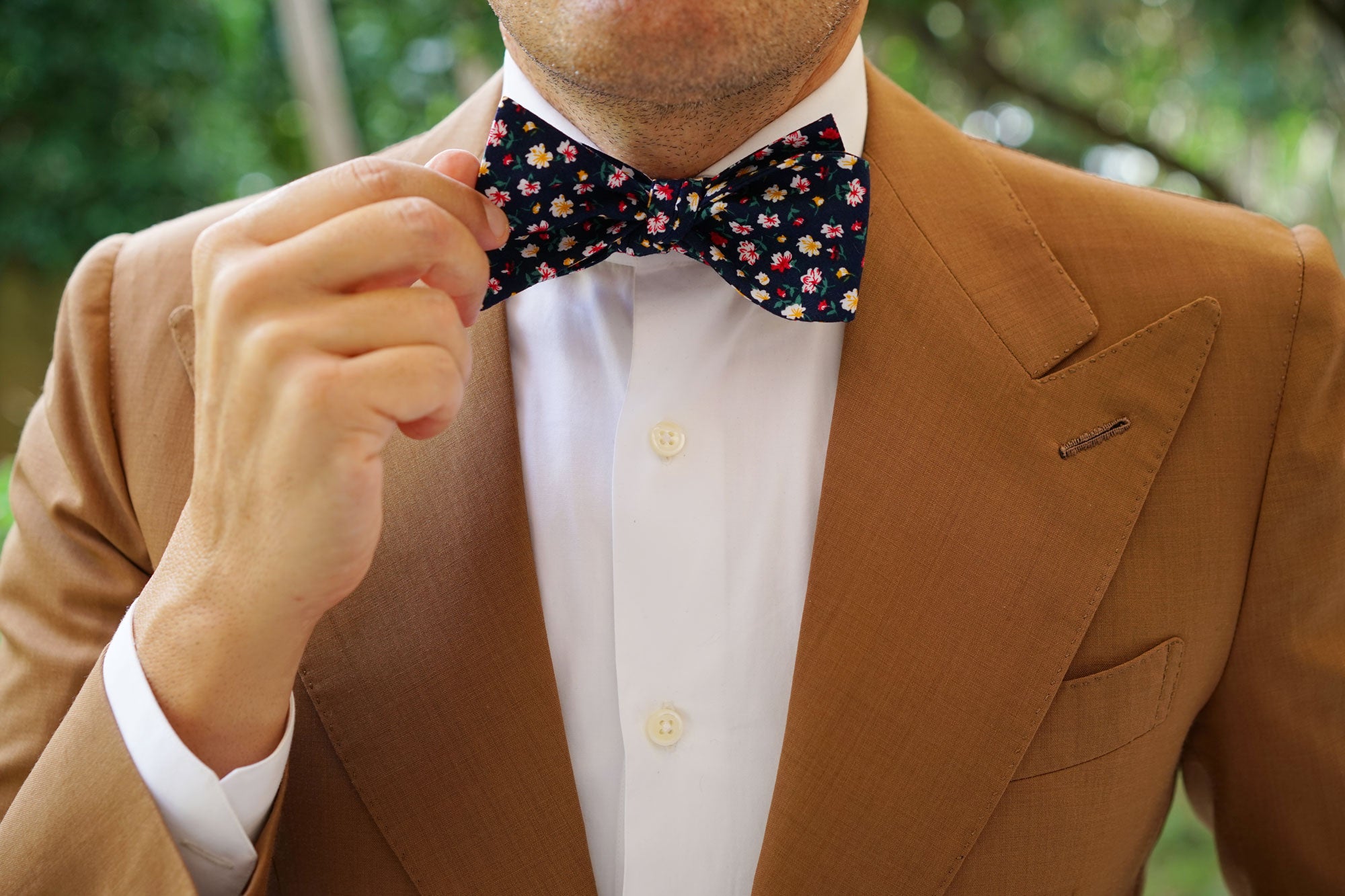 Navy Blue Liberty Floral Flower Self Bow Tie