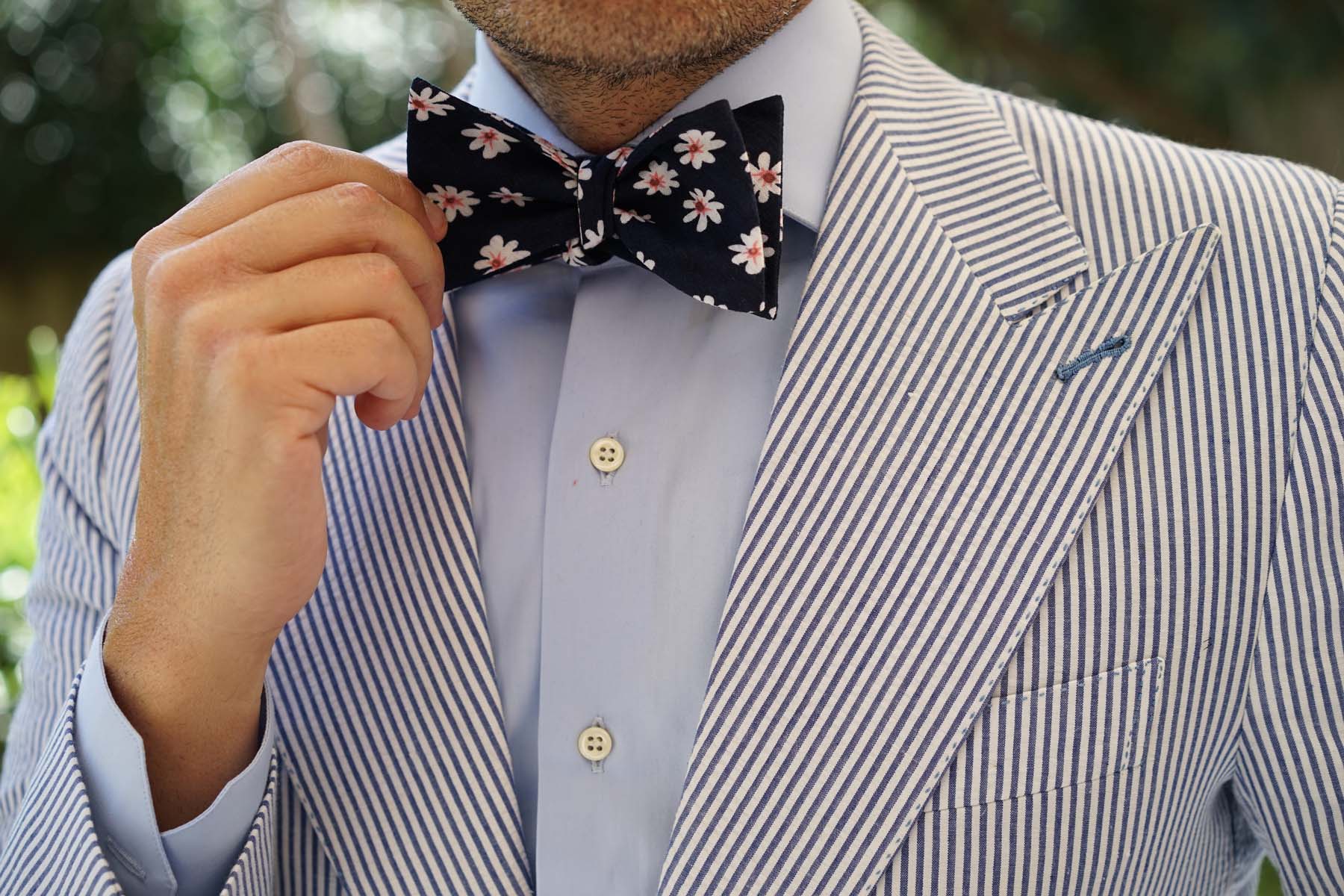 Jamaican White Flower Self Bow Tie