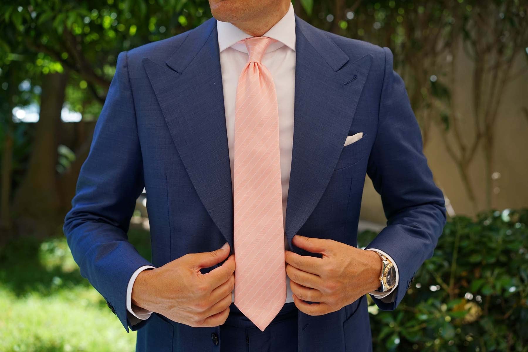 Blush Pink Herringbone Pinstripe Necktie