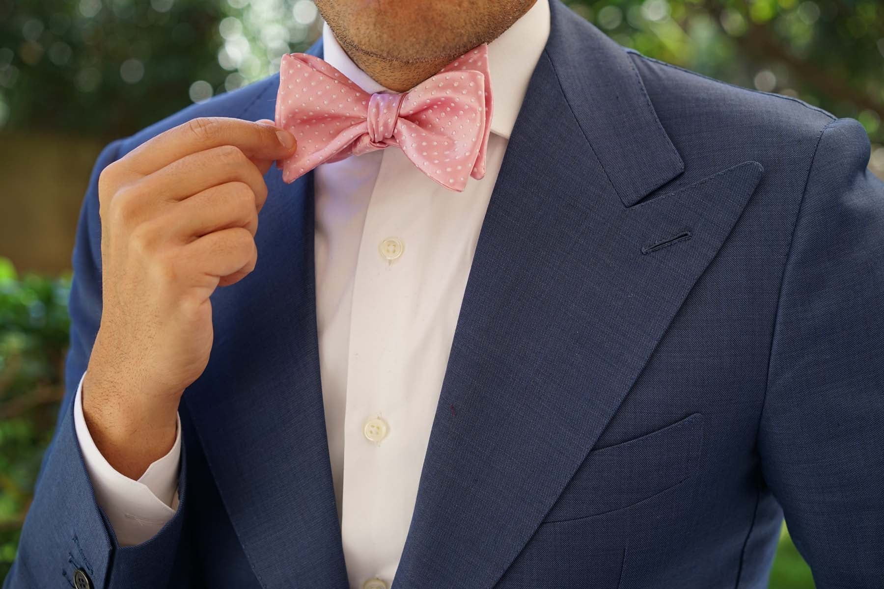 Rose Pink Mini Polka Dots Self Bow Tie