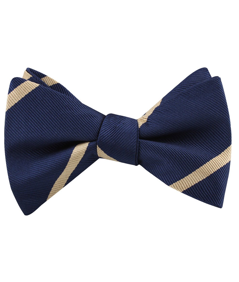 Navy Blue Champagne Gold Striped Self Bow Tie