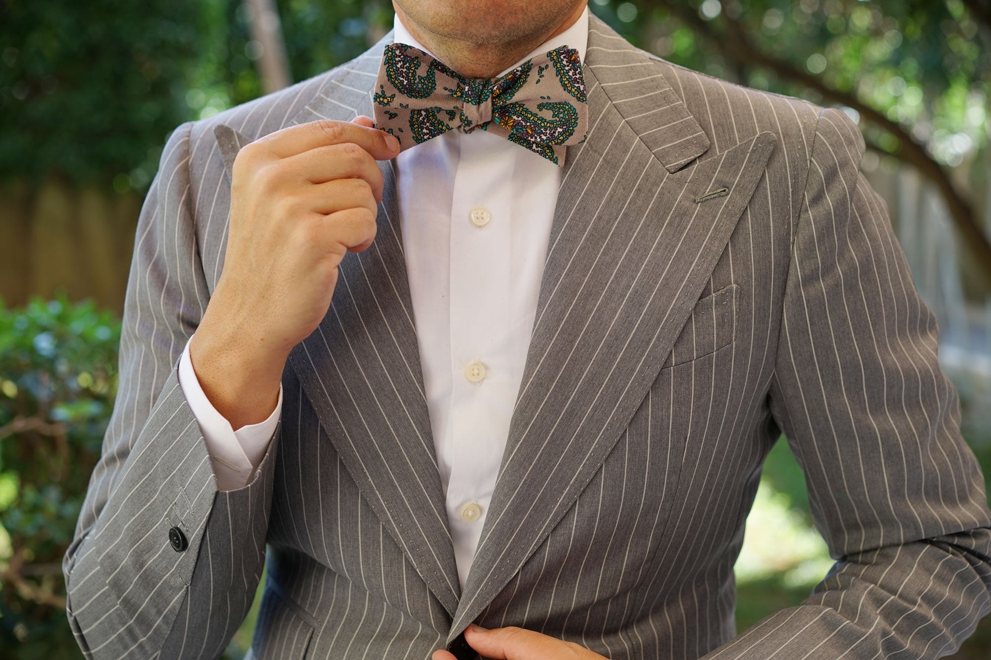 Bay of Kotor Light Brown Paisley Self Bow Tie