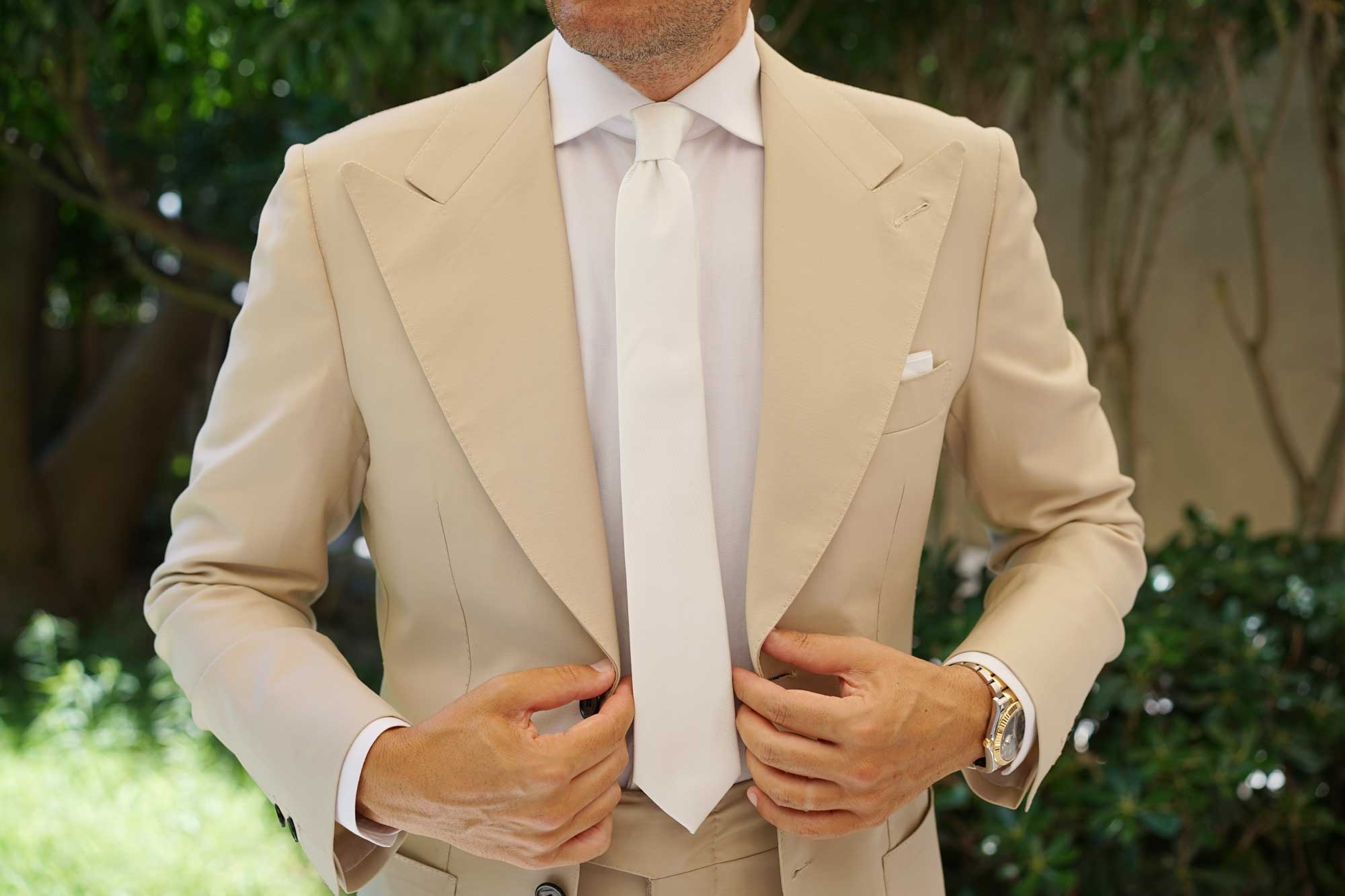 Ivory Crisp Twill Skinny Tie