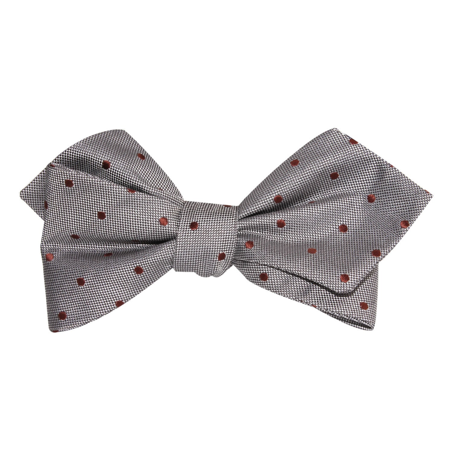 Grey with Brown Polka Dots Self Tie Diamond Tip Bow Tie