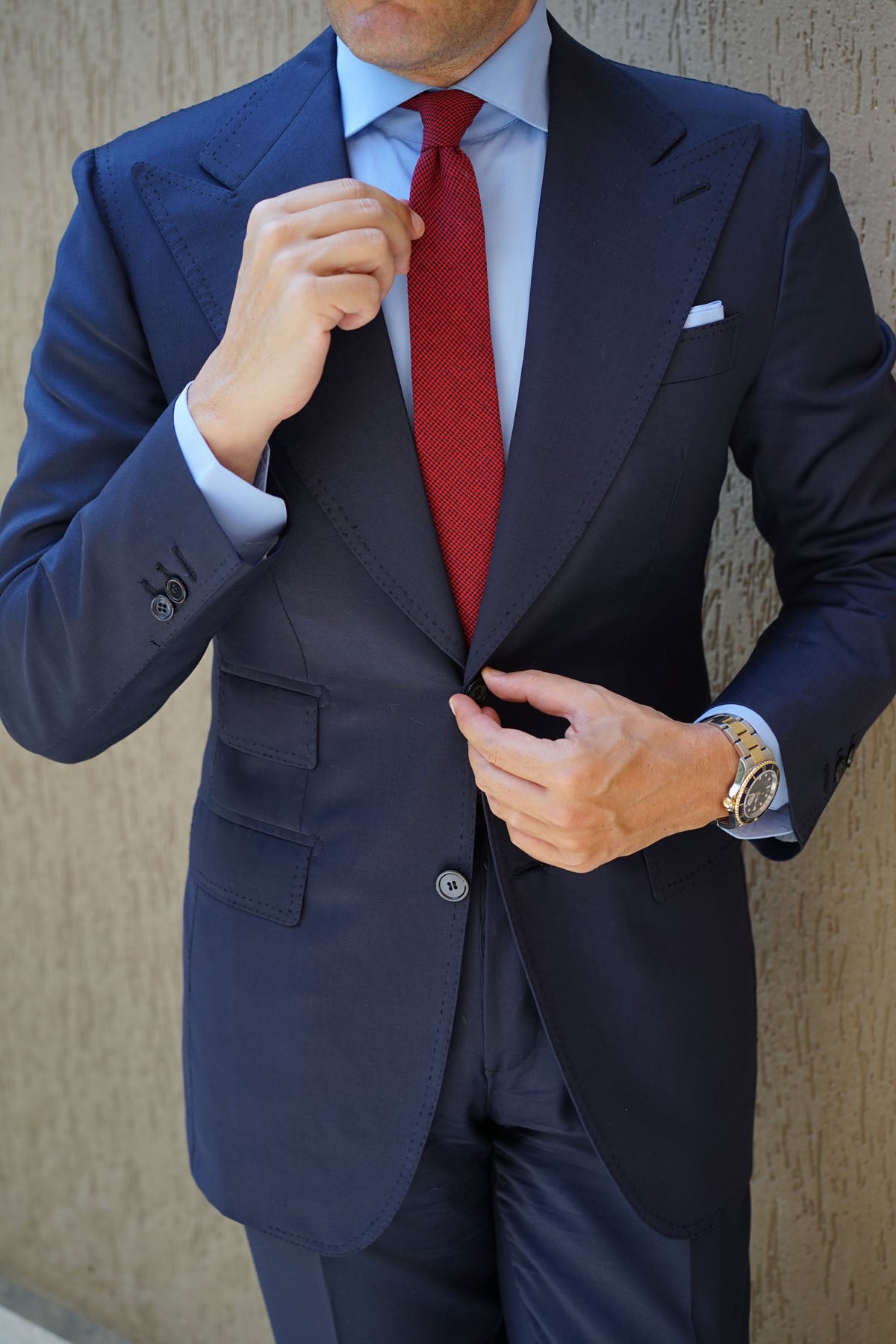 Red & Black Houndstooth Cotton Skinny Tie