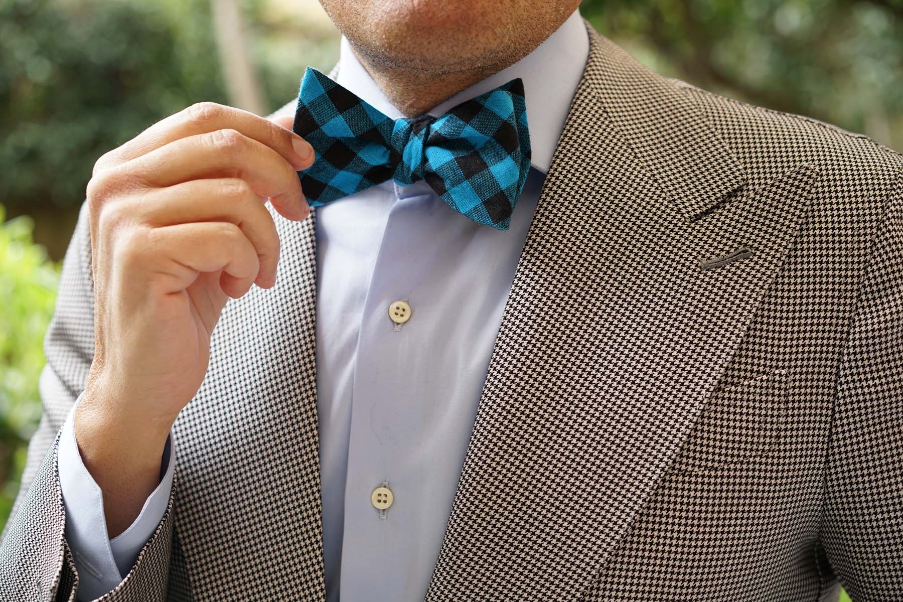 Grim Blue Gingham Self Bow Tie