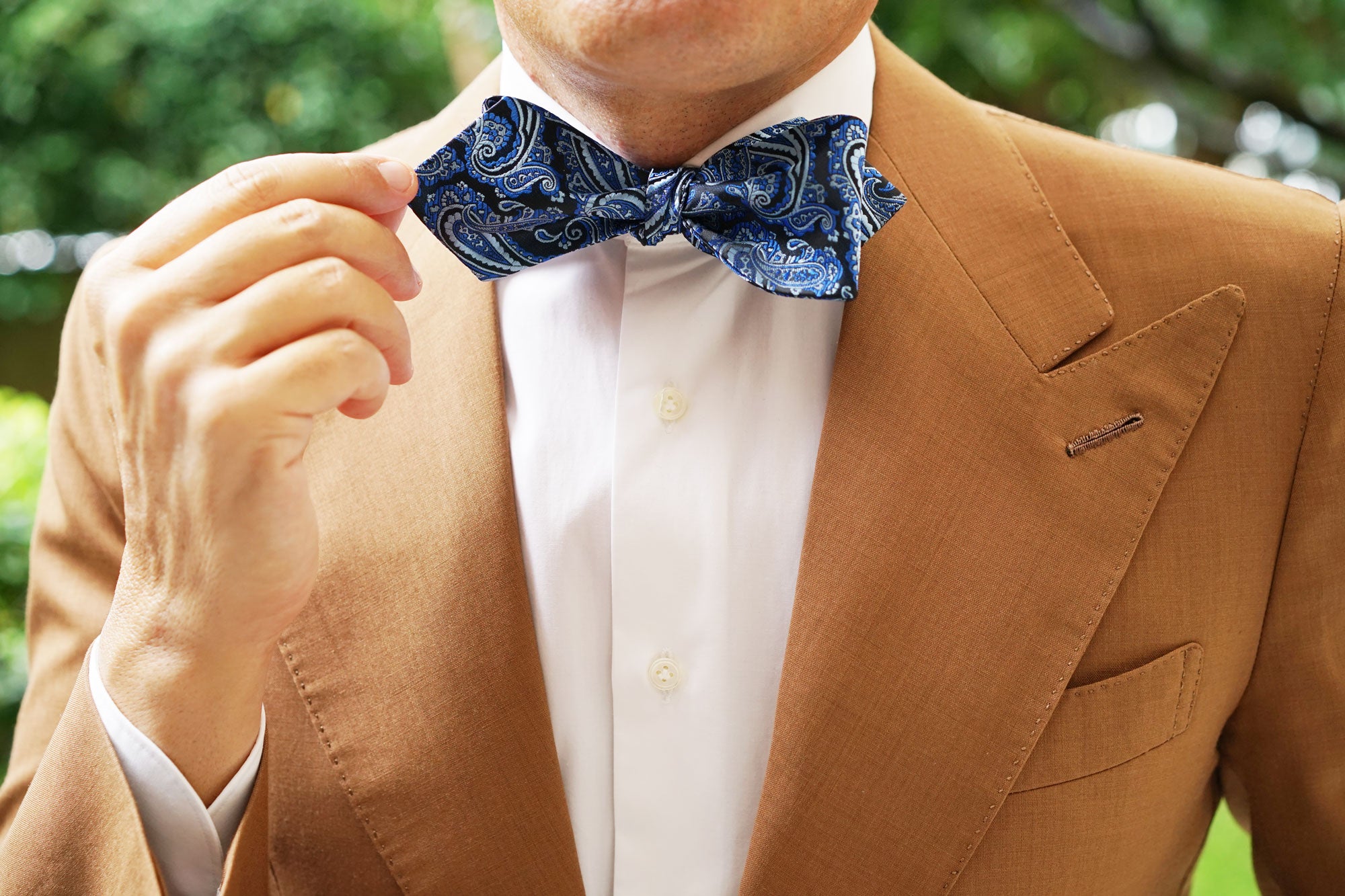 Paisley Black and Blue Self Tie Diamond Tip Bow Tie