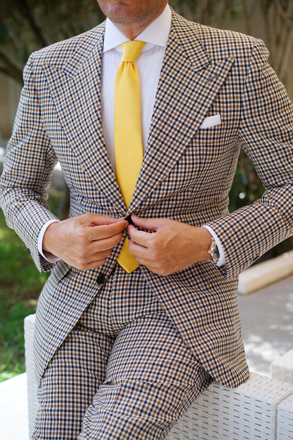 Sunflower Yellow Basket Weave Skinny Tie