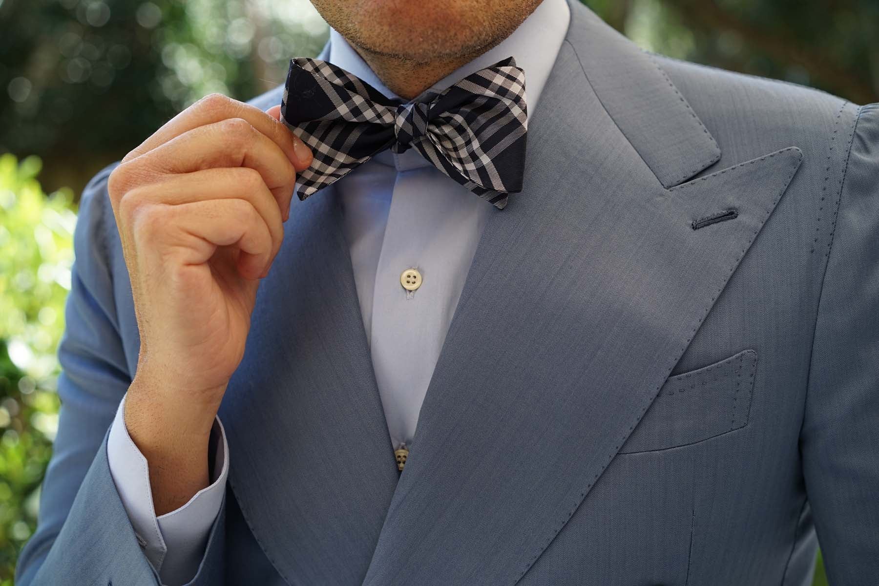 Midnight Blue with White Stripes Self Tie Bow Tie