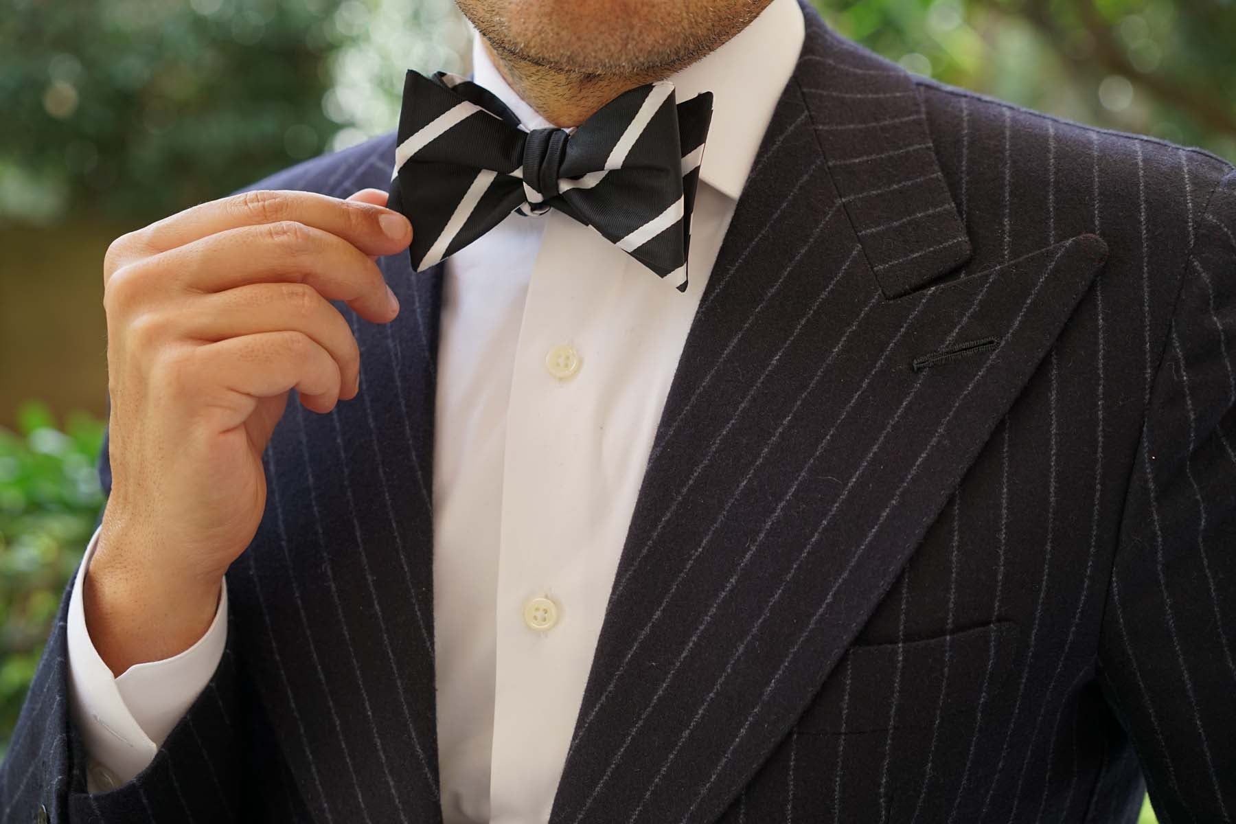 Black Pencil Stripe Self Bow Tie