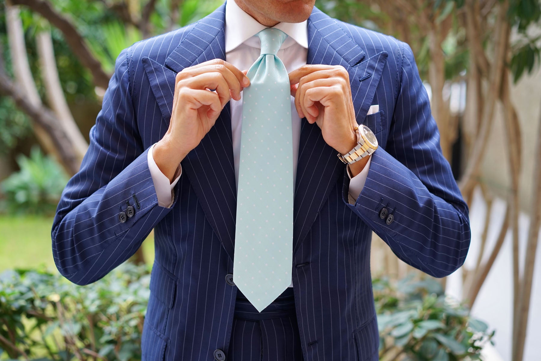 The OTAA Mint Blue with White Polka Dots Necktie