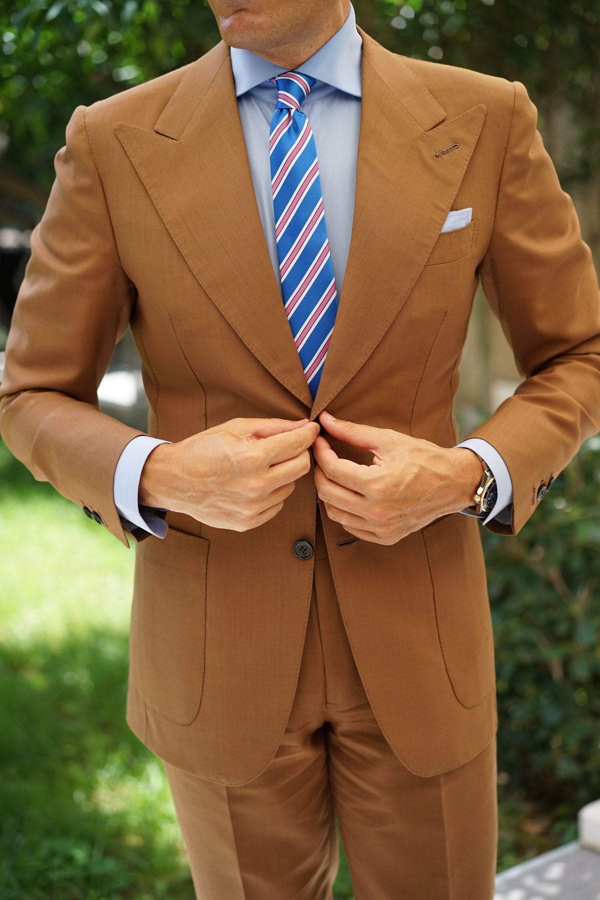 Light Blue Skinny Tie with Pink Stripes