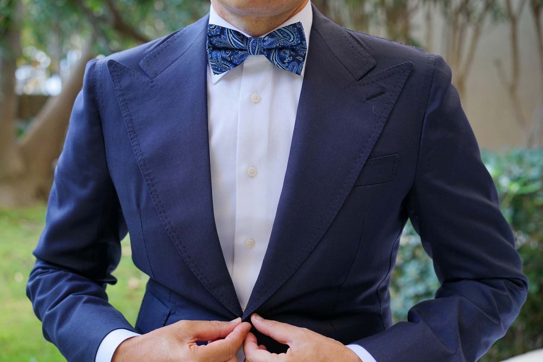 Paisley Black and Blue Bow Tie