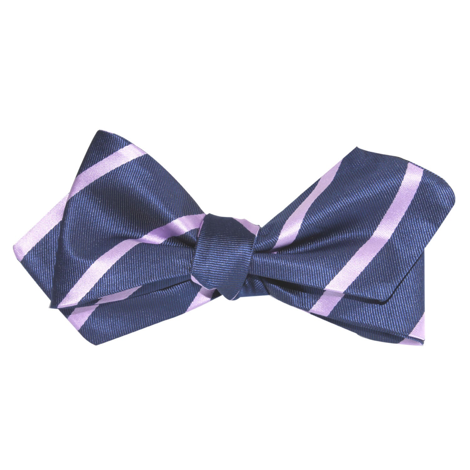 Navy Blue with Lavender Purple Stripes Self Tie Diamond Tip Bow Tie