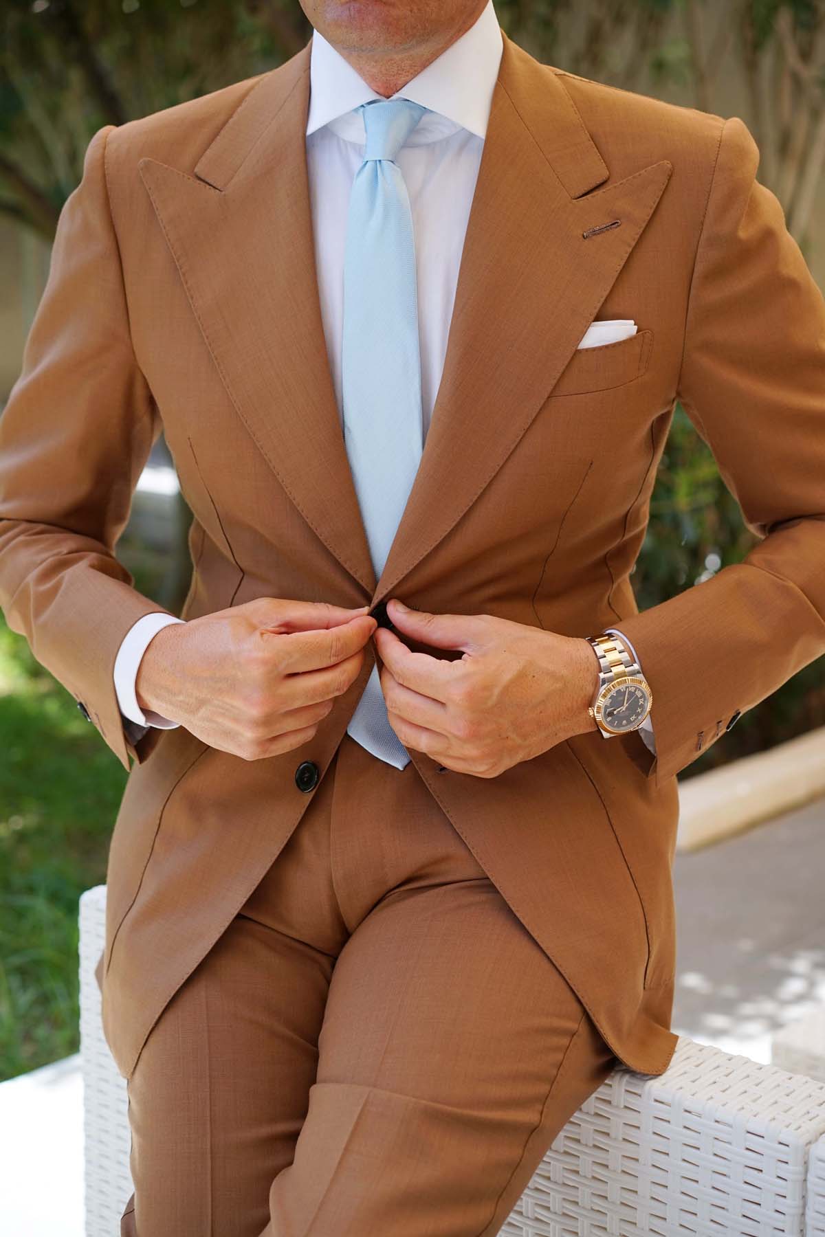 Baby Blue Herringbone Chevron Skinny Tie