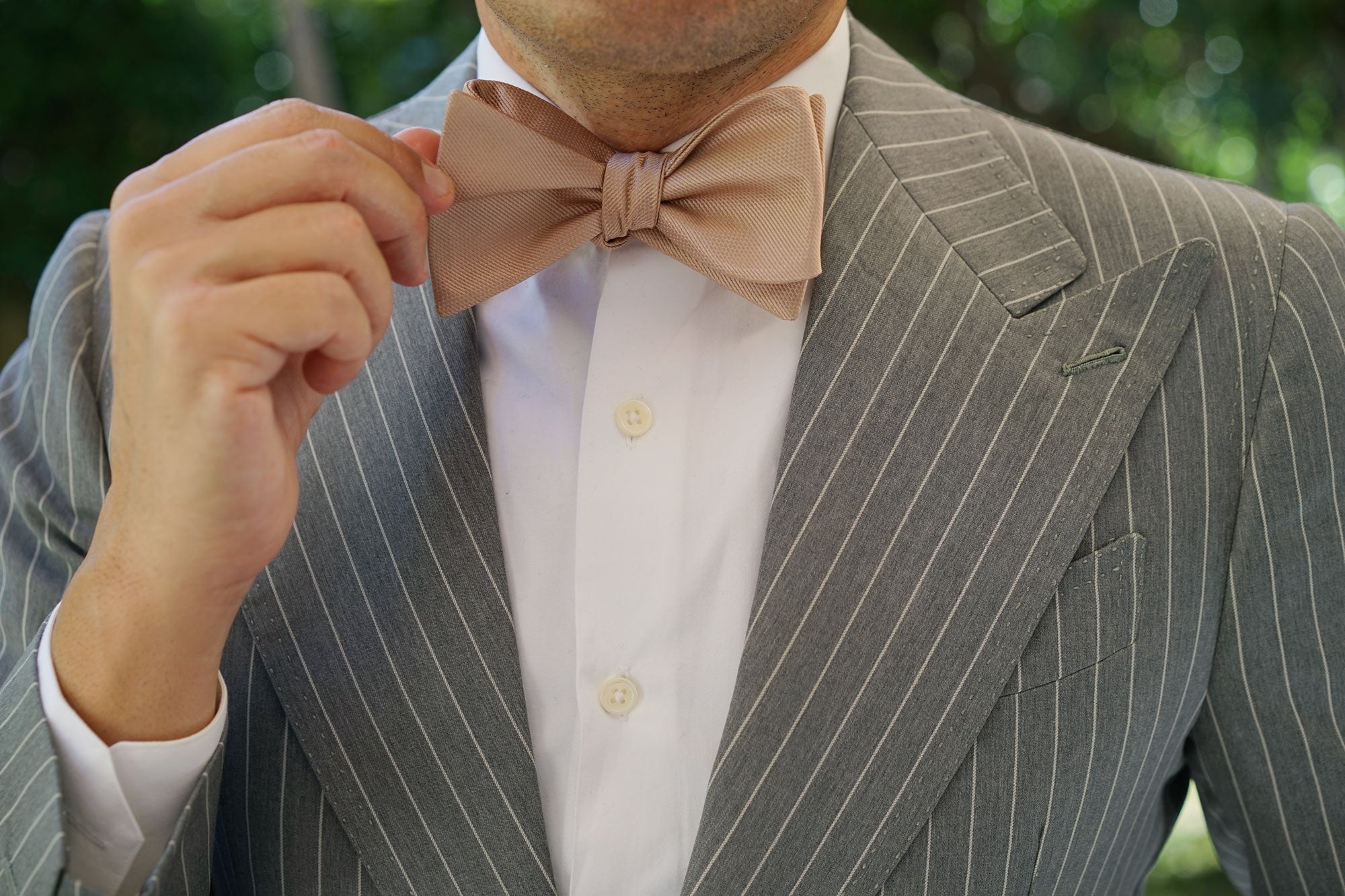 Champagne Gold Metallic Weave Self Bow Tie