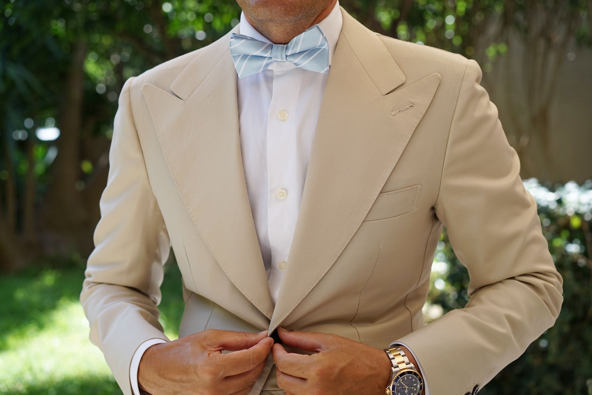 Sky Light Blue Double Stripe Bow Tie