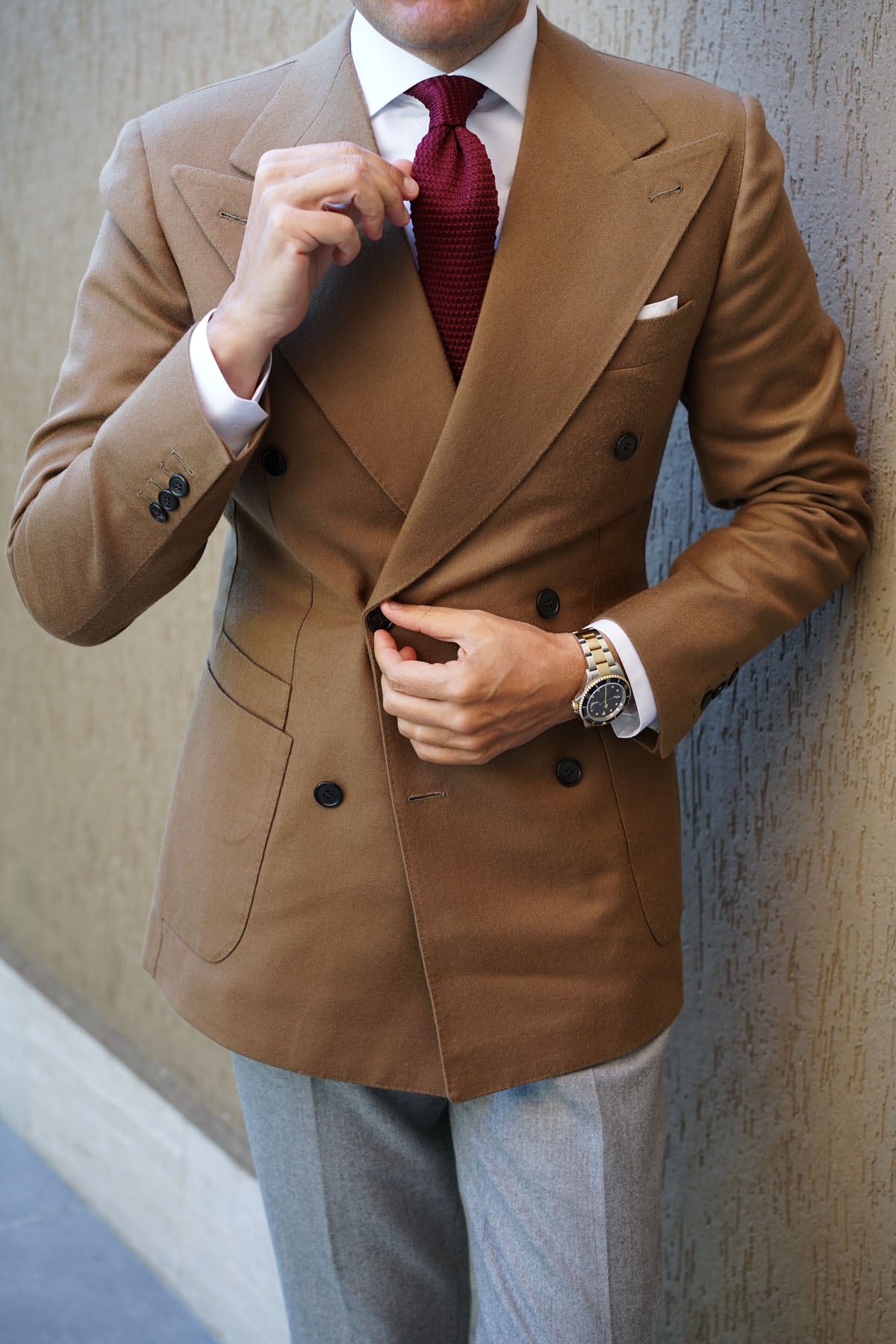 Dark Rosewood Maroon Pointed Knitted Tie