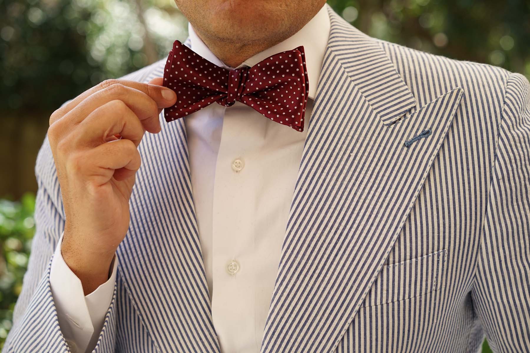 Burgundy Mini Polka Dots Self Bow Tie