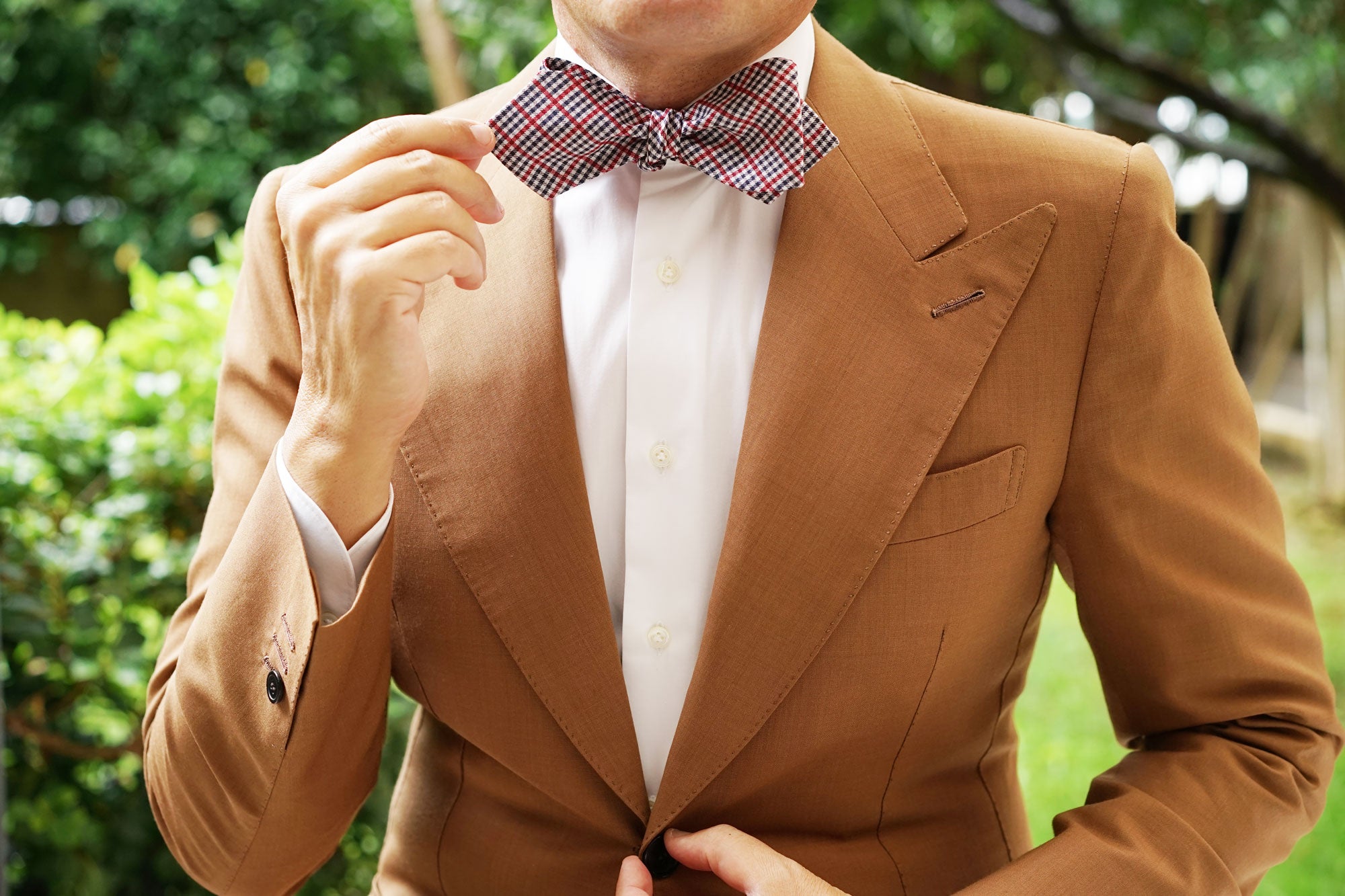 Crimson Gingham Self Tie Diamond Tip Bow Tie