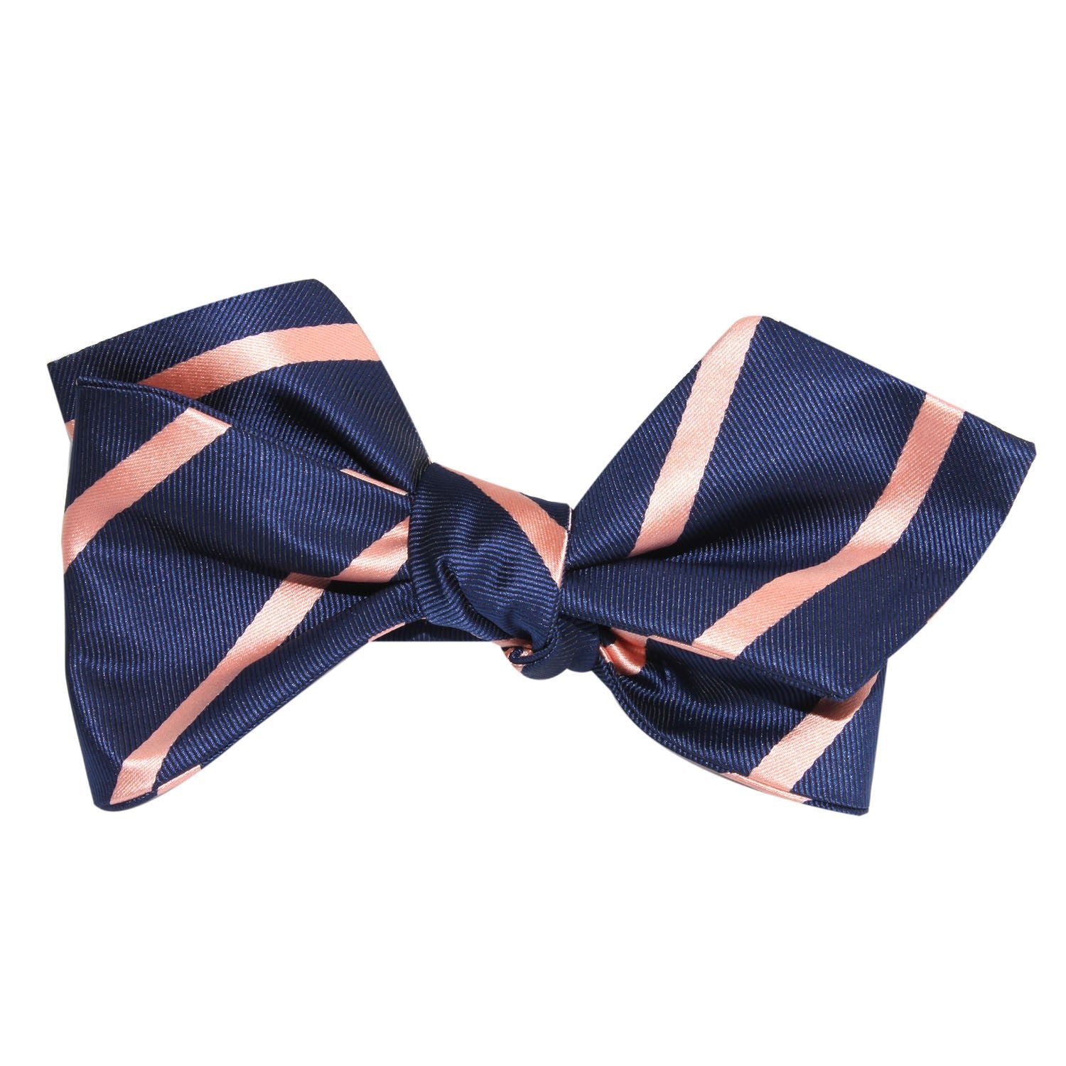 Navy Blue with Peach Stripes Self Tie Diamond Tip Bow Tie