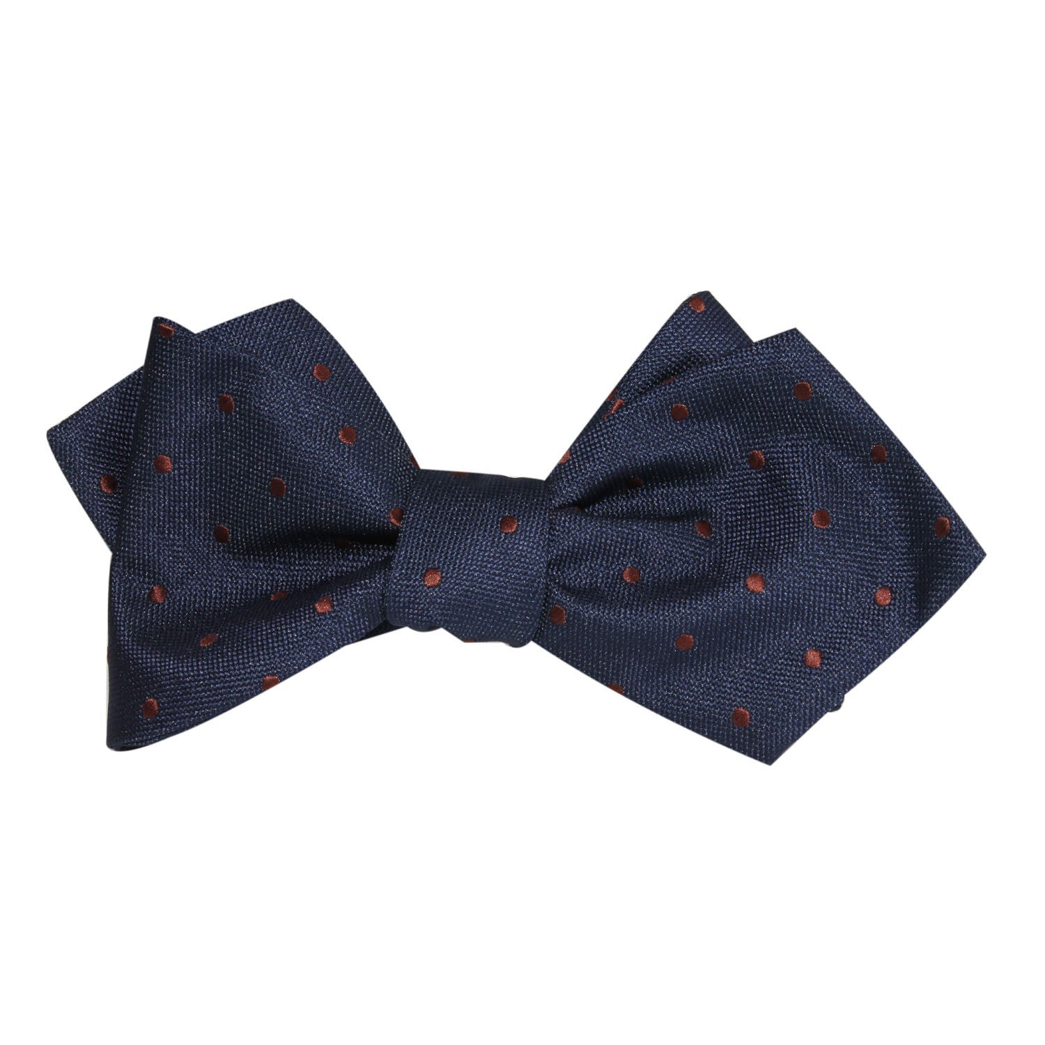 Navy Blue with Brown Polka Dots Self Tie Diamond Tip Bow Tie