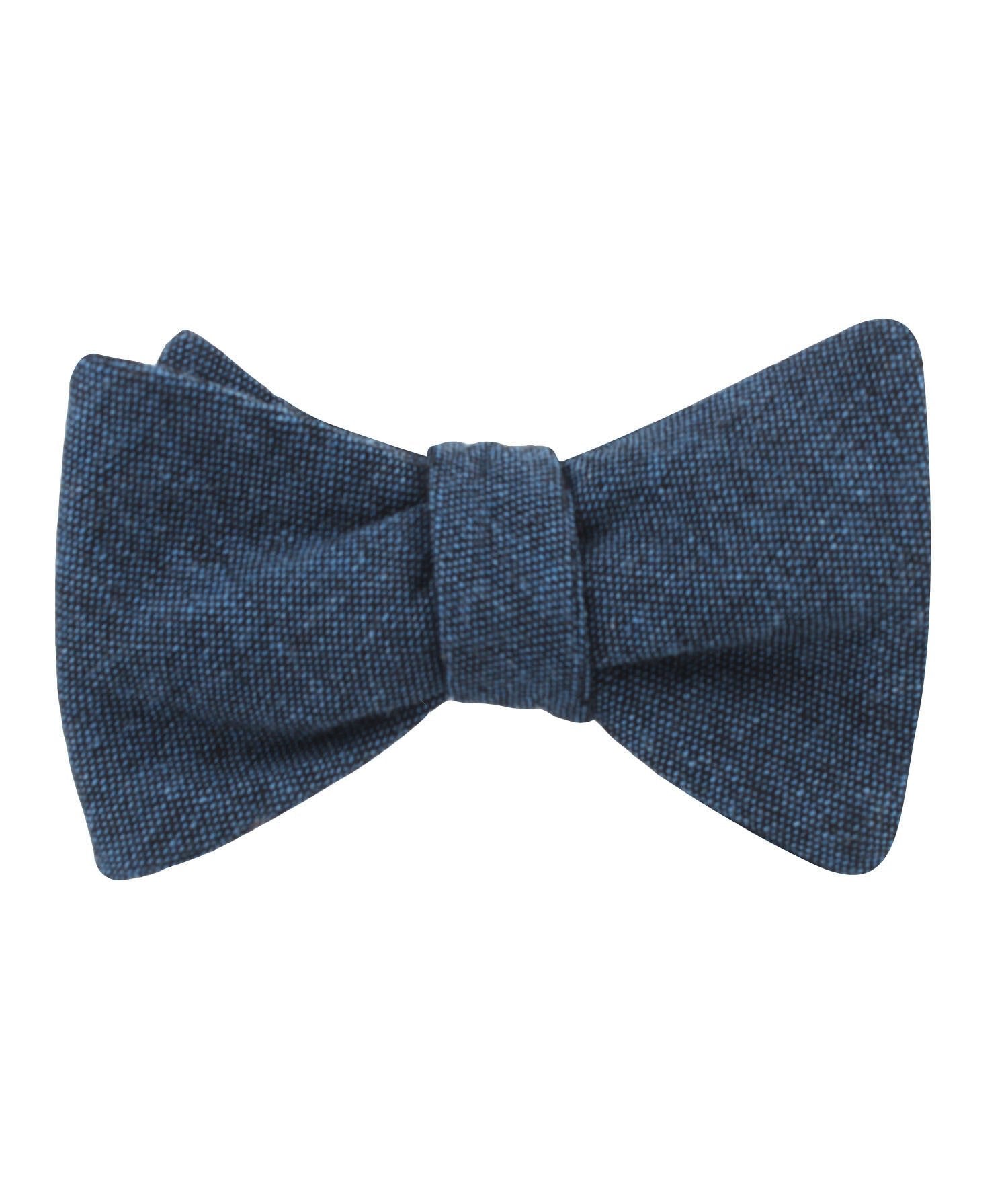 Blue & Black Textured Linen Blend Self Bow Tie