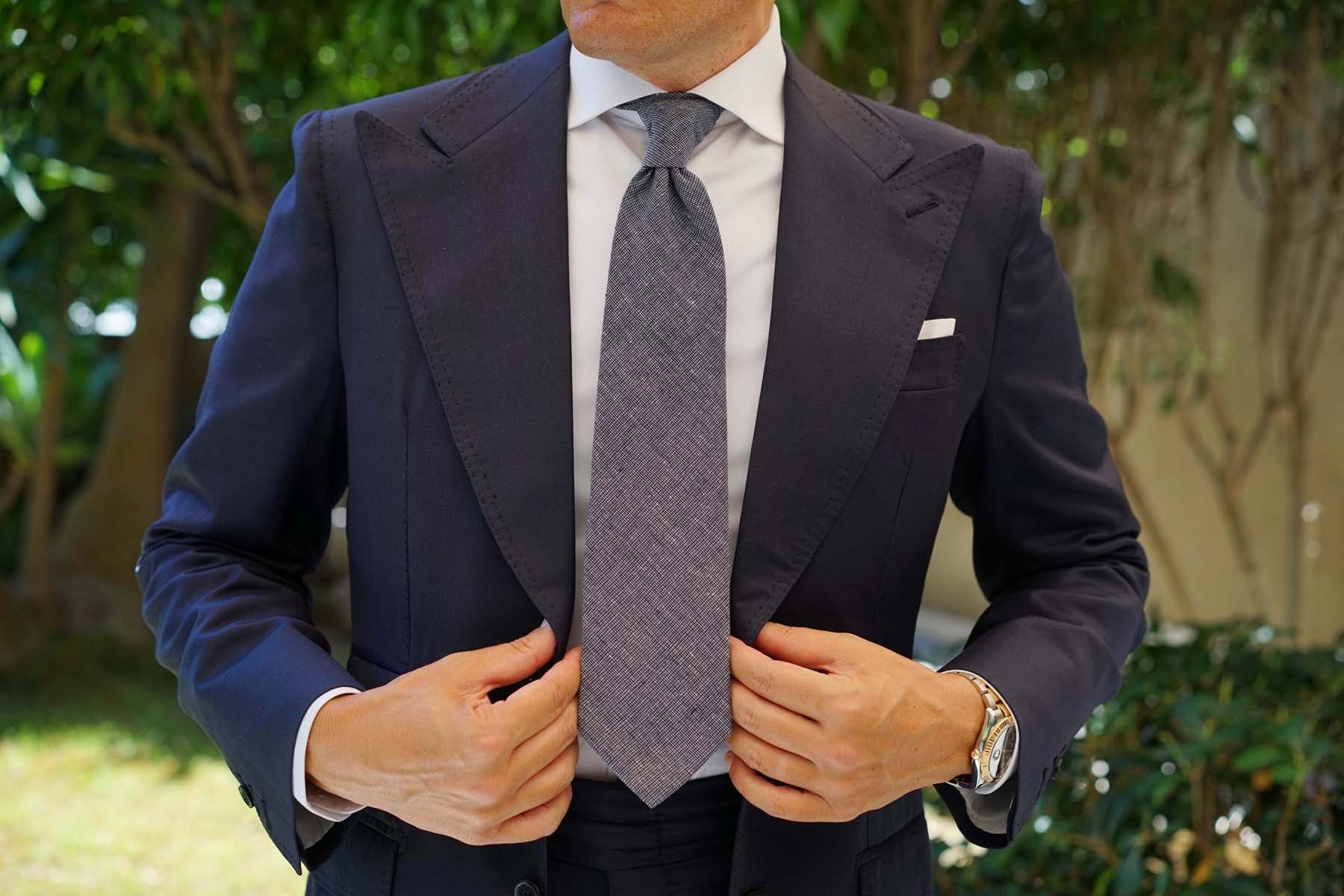 Navy Blue Needle Stitch Linen Necktie