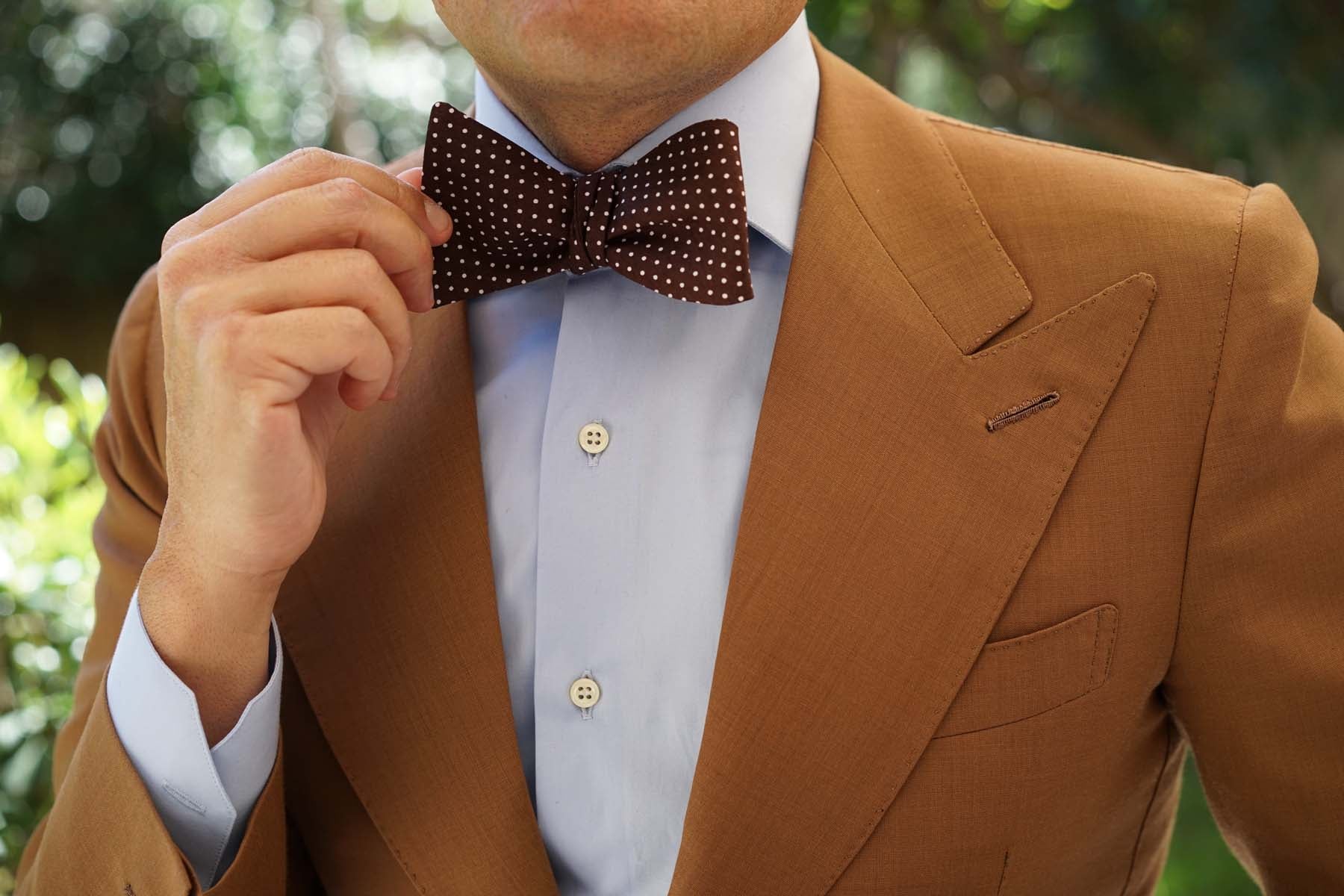 Lungo Brown Polkadot Cotton Self Bow Tie