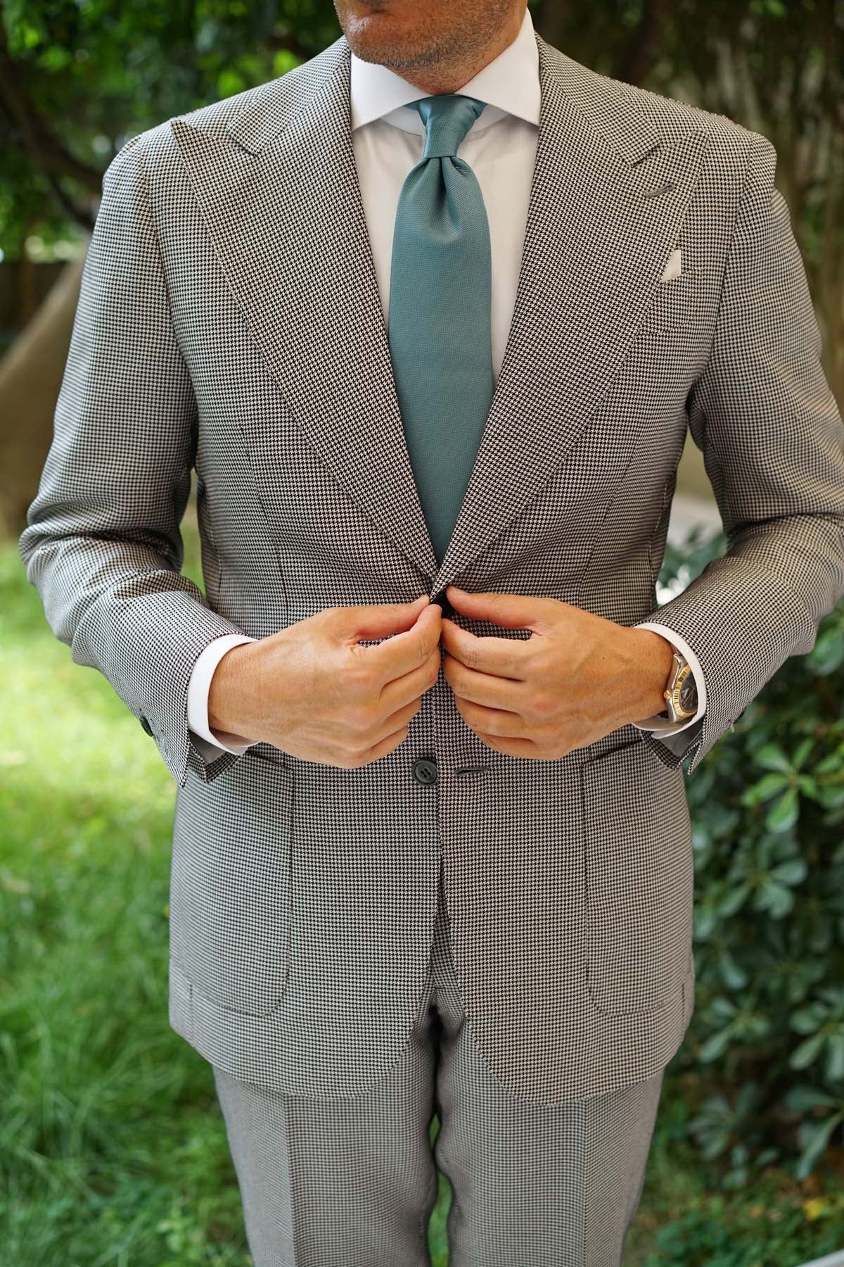 Dusty Teal Blue Weave Necktie